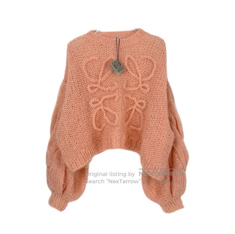 Loewe Loewe Pink openwork logo mohair sweater Size S / US 4 / IT 40 - 1 Thumbnail