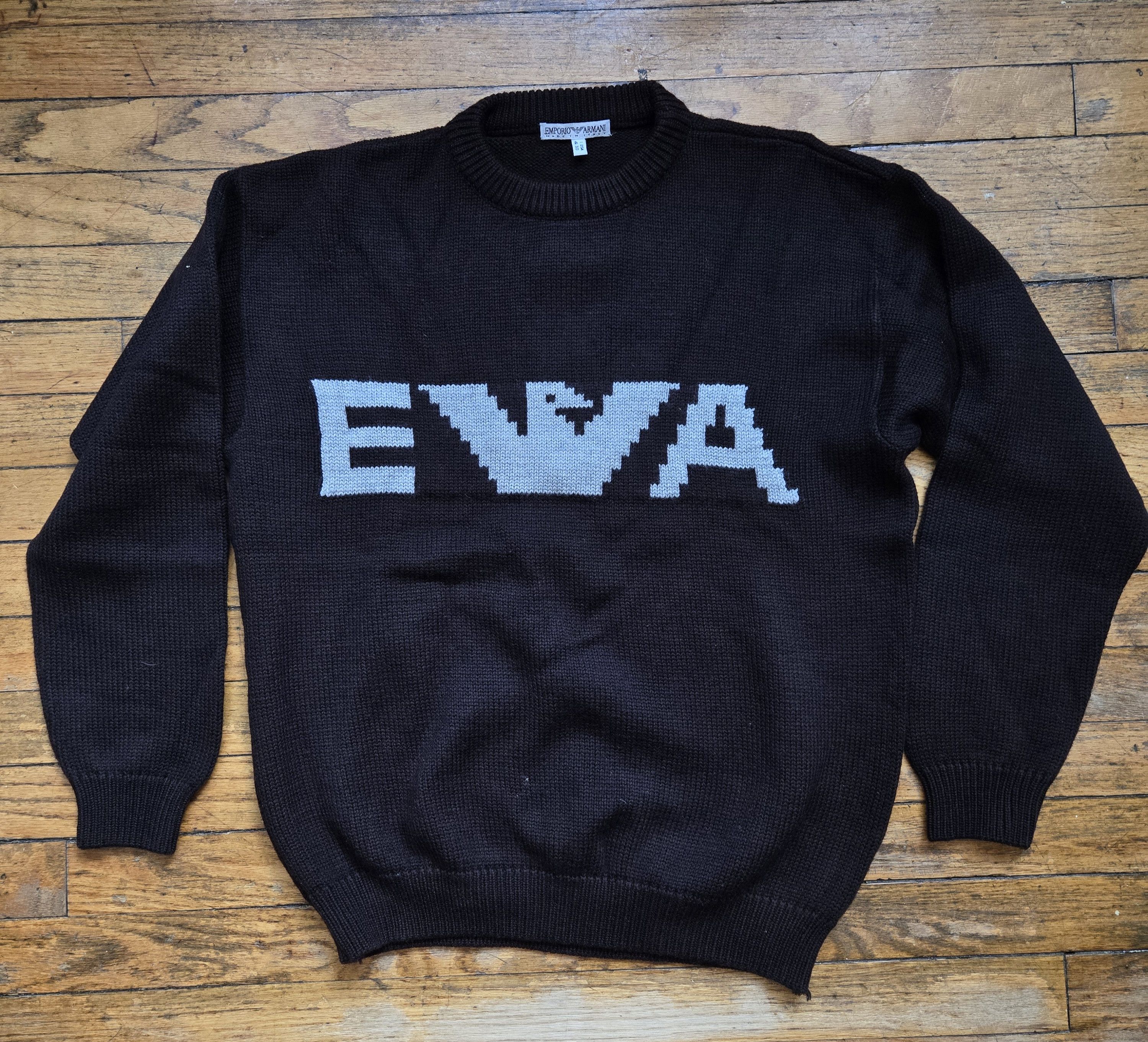 Emporio Armani Vtg 80s Emporio Armani XL Chocolate Merino Eagle Sweater Size US XL / EU 56 / 4 - 1 Thumbnail
