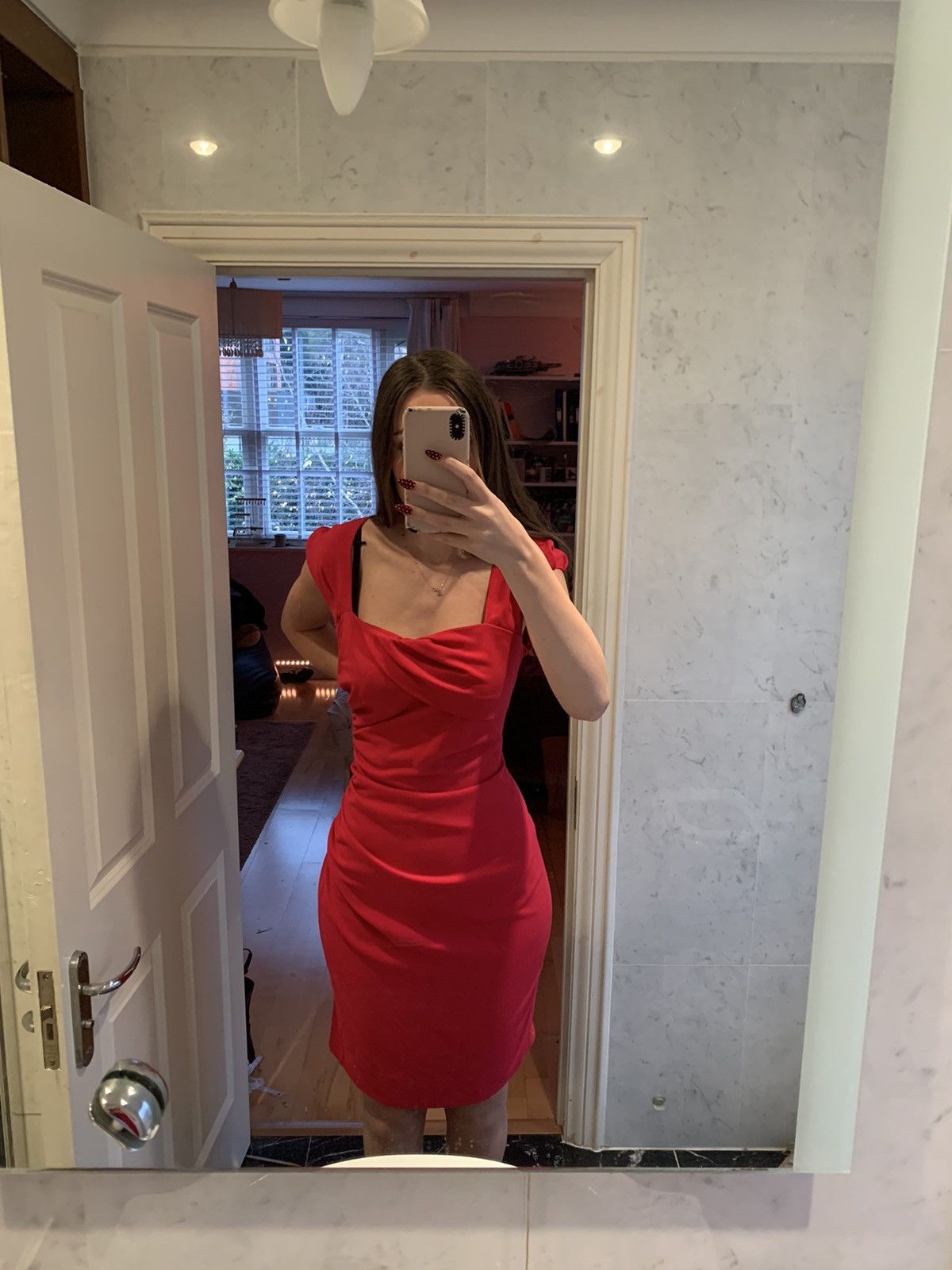 LK Bennett LK Bennett Red Mid-Length Dress Size L / US 10 / IT 46 - 4 Thumbnail