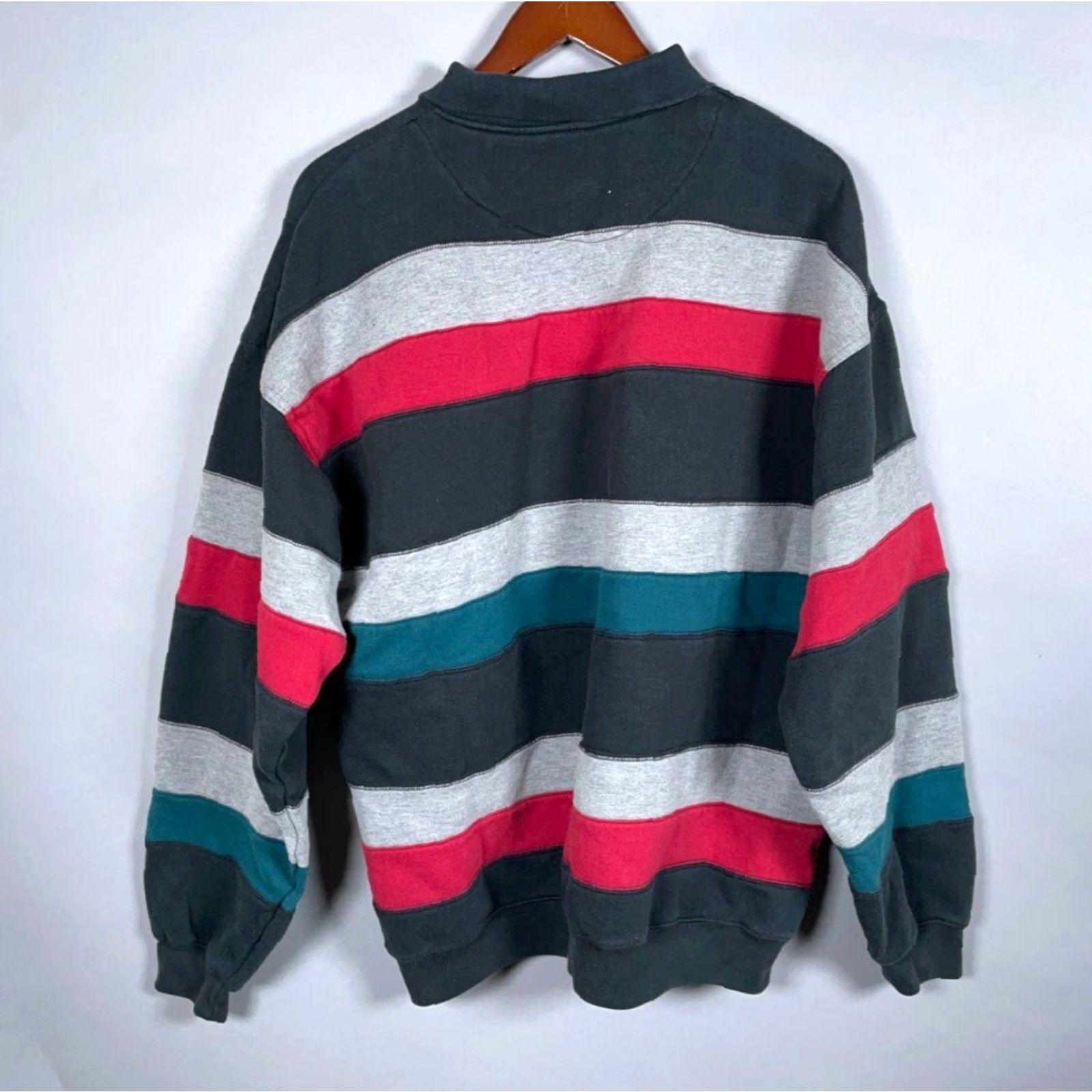 Vintage VINTAGE Robert Alan Sweater Shirt XL Black Gray Striped Collared Heavyweight 90s Pullover Men’s Size US XL / EU 56 / 4 - 2 Thumbnail