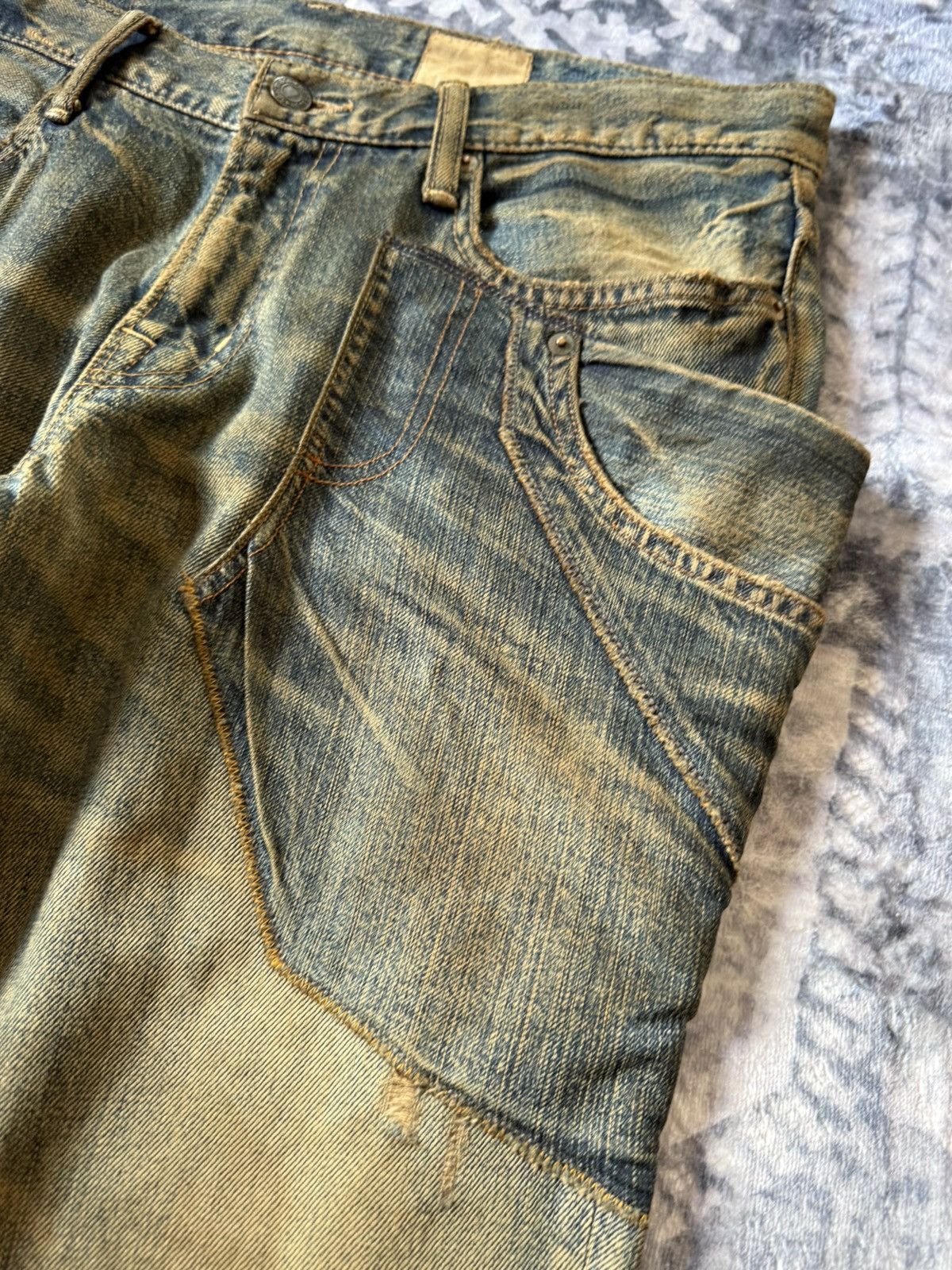 Le Grande Bleu (L.G.B.) Antgauge Japan Asymmetrical Cut & Sew Mud Wash Jeans Size US 32 / EU 48 - 5 Thumbnail