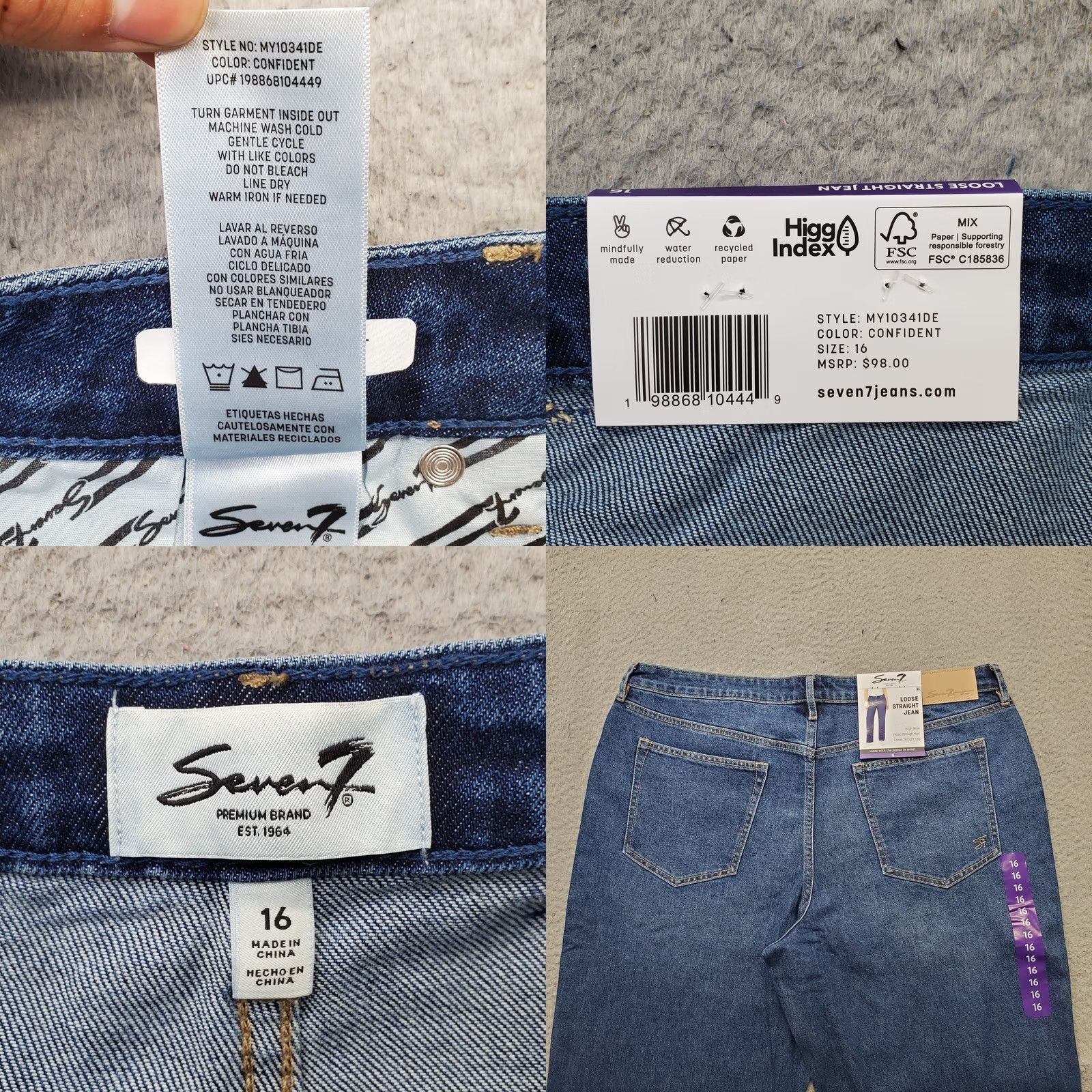 Vintage Seven7 Jeans Womens 16 Blue Denim Premium Streetwear Loose Straight MY10341DE Jeans Size 38" / US 16 / IT 52 - 8 Thumbnail