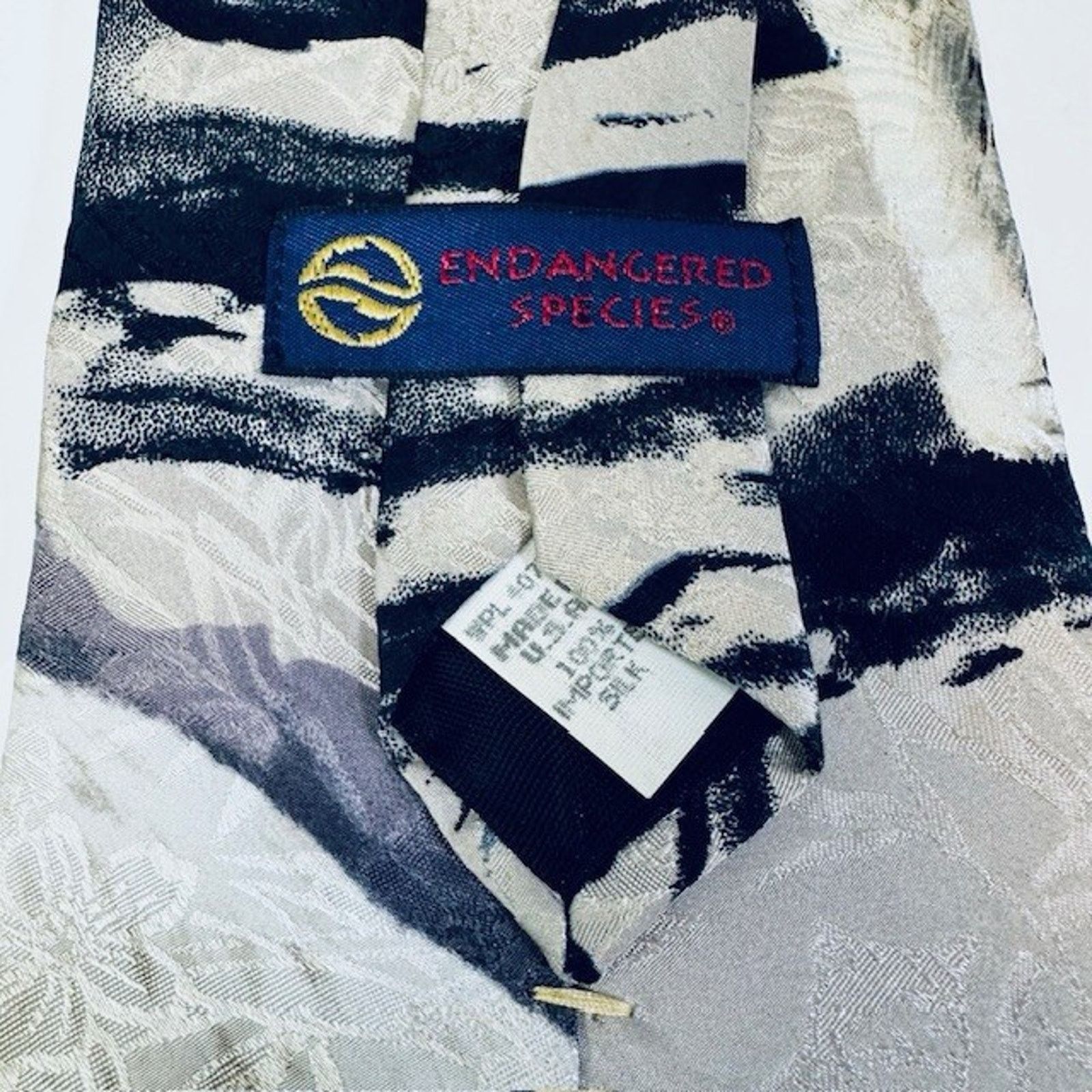 Other Endangered Species Tie Artic Polar Bears, Blk/White/Blu Silk Size ONE SIZE - 9 Thumbnail