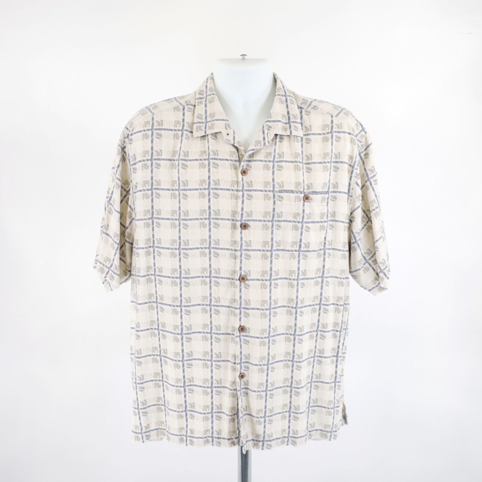 Tommy Bahama Tommy Bahama XL Cream Blue 100% Silk Short Sleeve Hawaiian D Size US XL / EU 56 / 4 - 4 Thumbnail