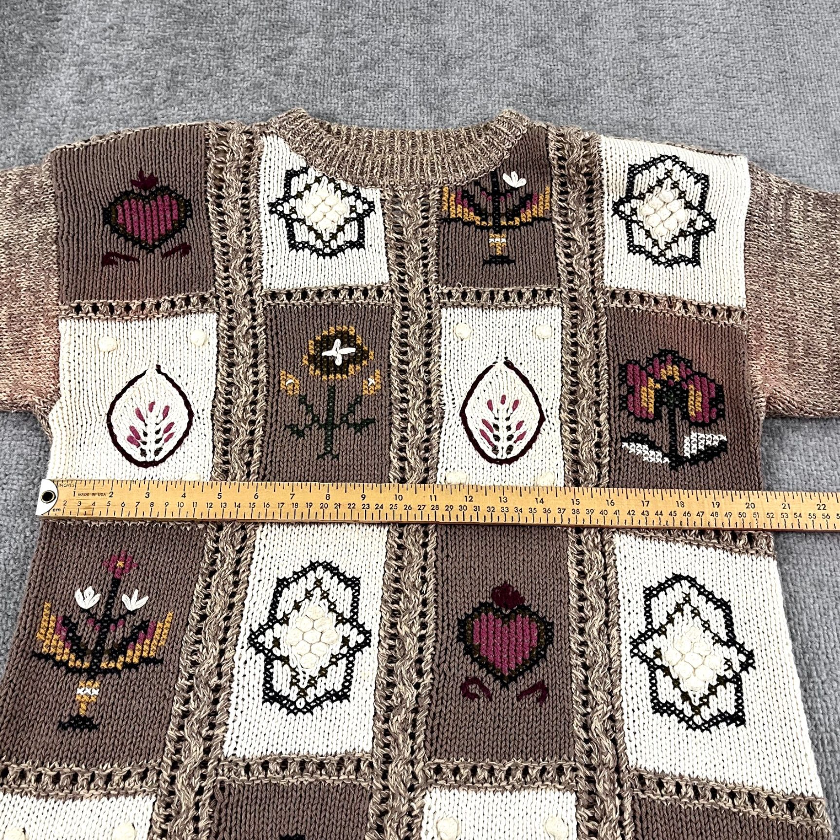 Vintage VINTAGE Jennifer Reed Women's Sweater Pullover Long Sleeve Crew Neck Floral Patchwork Brown Fall Winter Casual Girls Medium Size M / US 6-8 / IT 42-44 - 4 Thumbnail