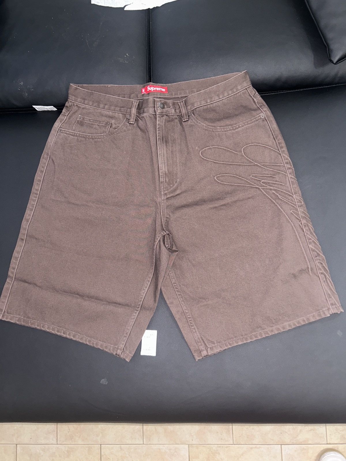 Image of Supreme Script Baggy Denim Shorts Brown, Men's (Size 36)