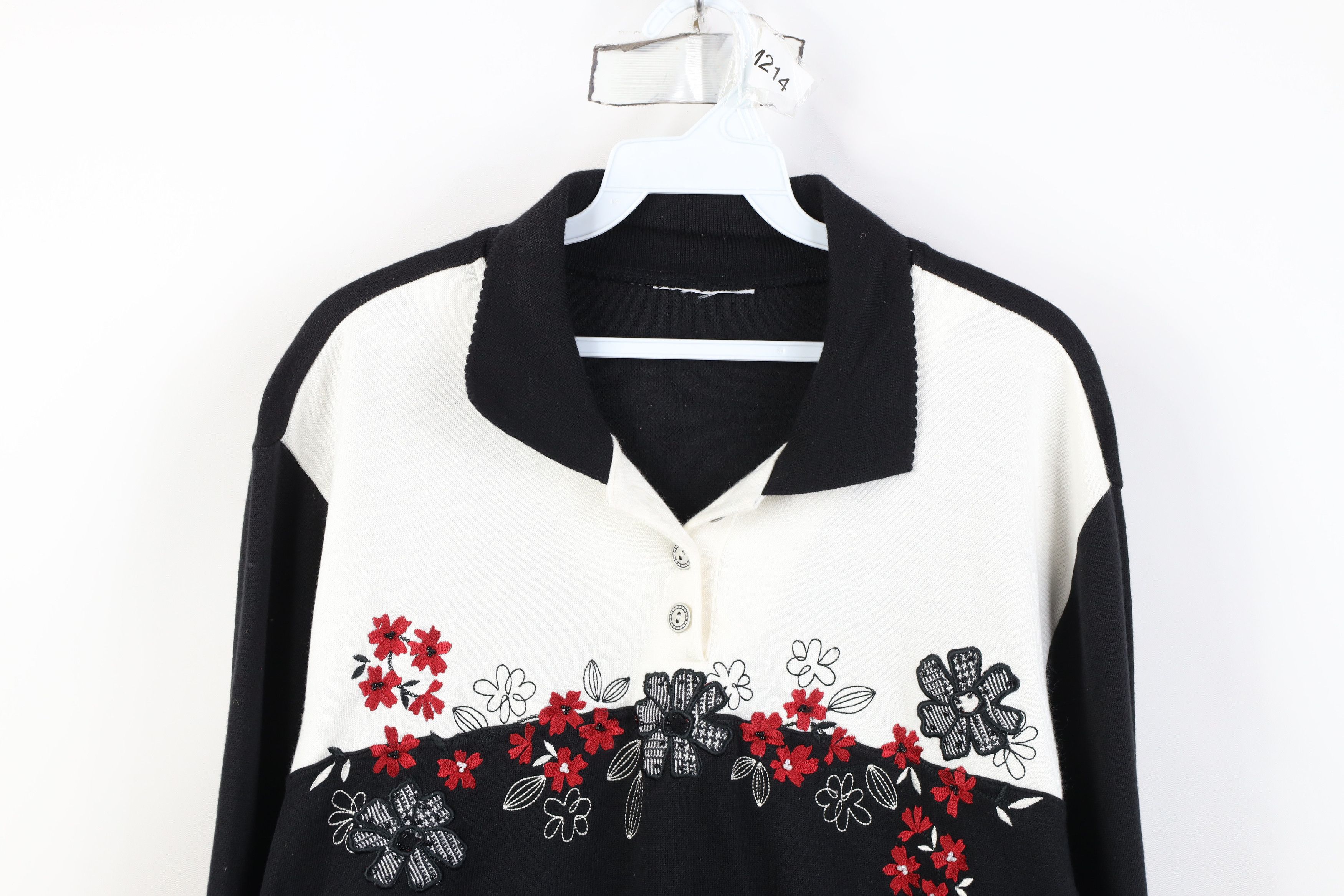 Vintage Vintage 90s Streetwear Flower Collared Pullover Sweatshirt Size XL / US 12-14 / IT 48-50 - 2 Thumbnail