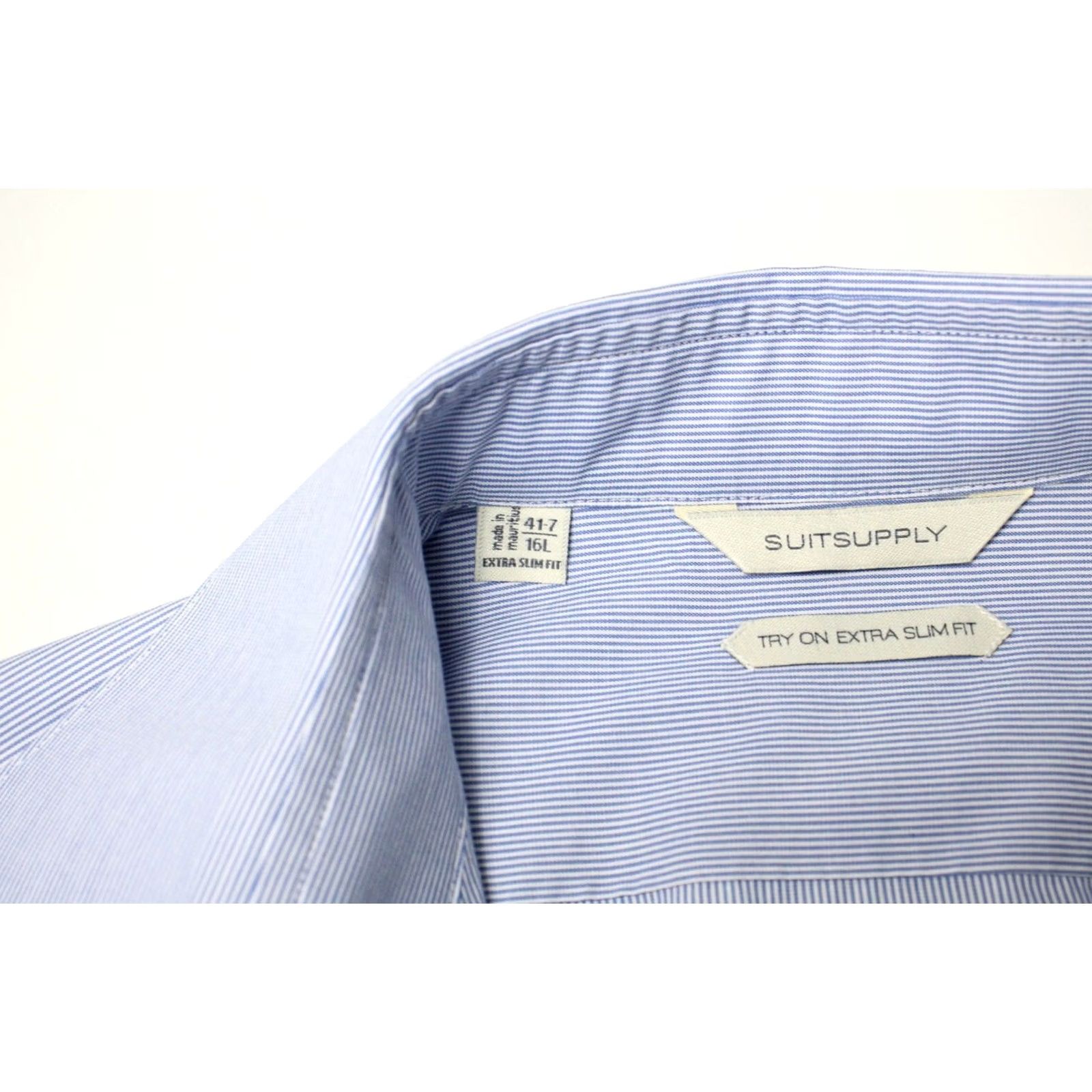 Suitsupply SUITSUPPLY Formal Shirt Men's Extra Slim Fit Pinstripe Blue 41-7 / 16L Size 42R - 7 Thumbnail