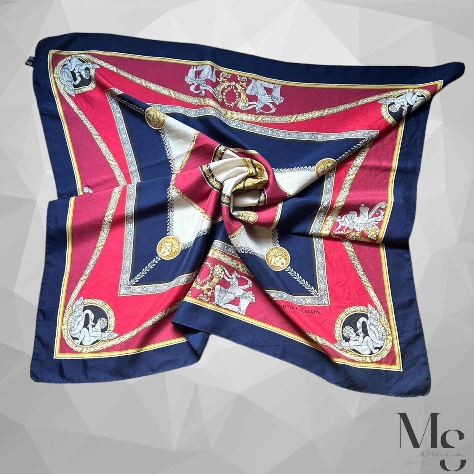 Pierre Balmain PIERRE BALMAIN Red & Blue Godess & Angels Print Silk Scarf Size ONE SIZE - 2 Thumbnail