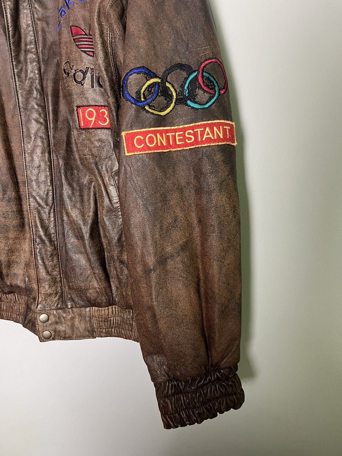 Vintage Vintage Adidas Leather Jacket Olympics Lake Placid Size US L / EU 52-54 / 3 - 4 Thumbnail