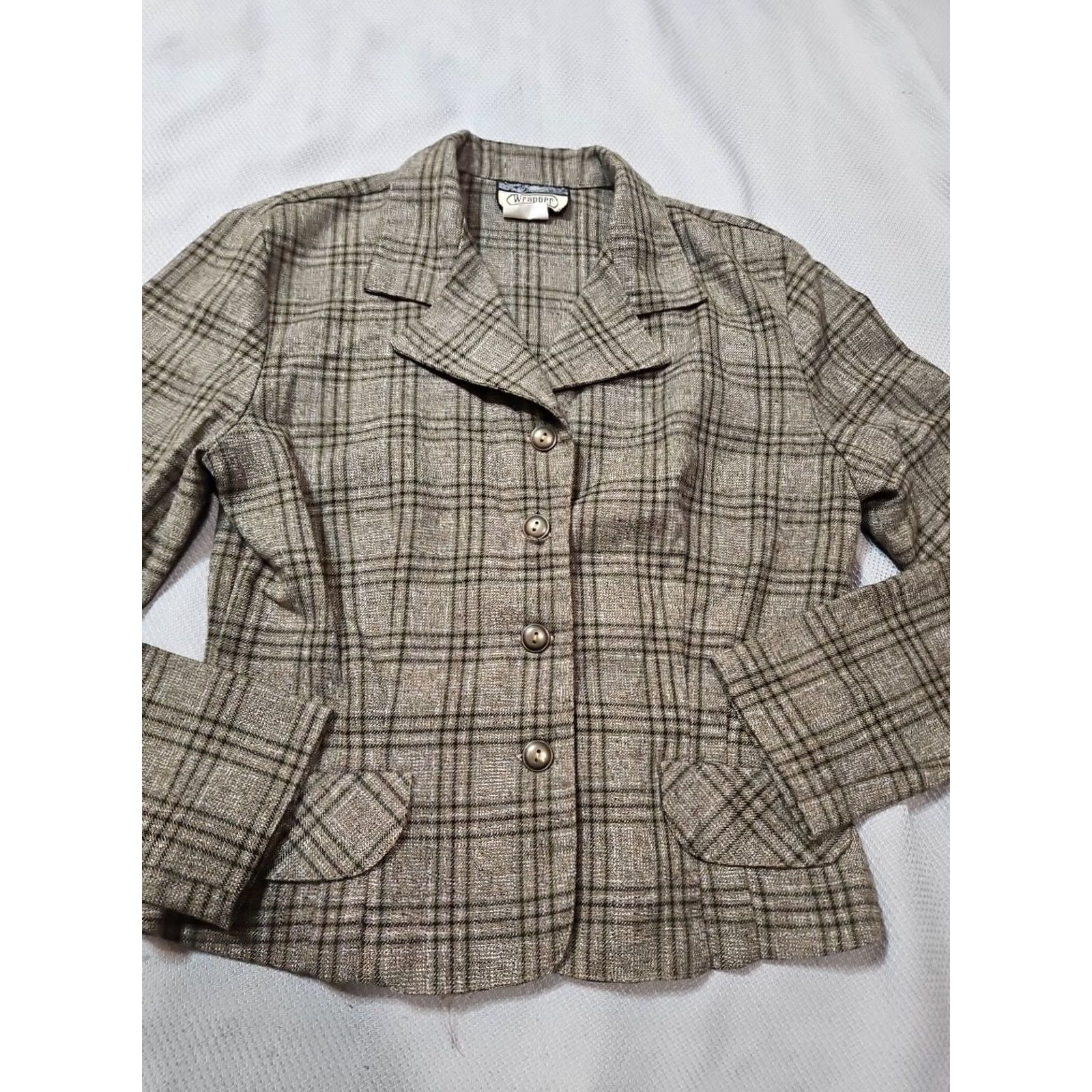 Vintage Wrapper Jacket Blazer Womens Medium Brown Plaid USA Vintage Button Up Modern Coat Size M / US 6-8 / IT 42-44 - 4 Thumbnail