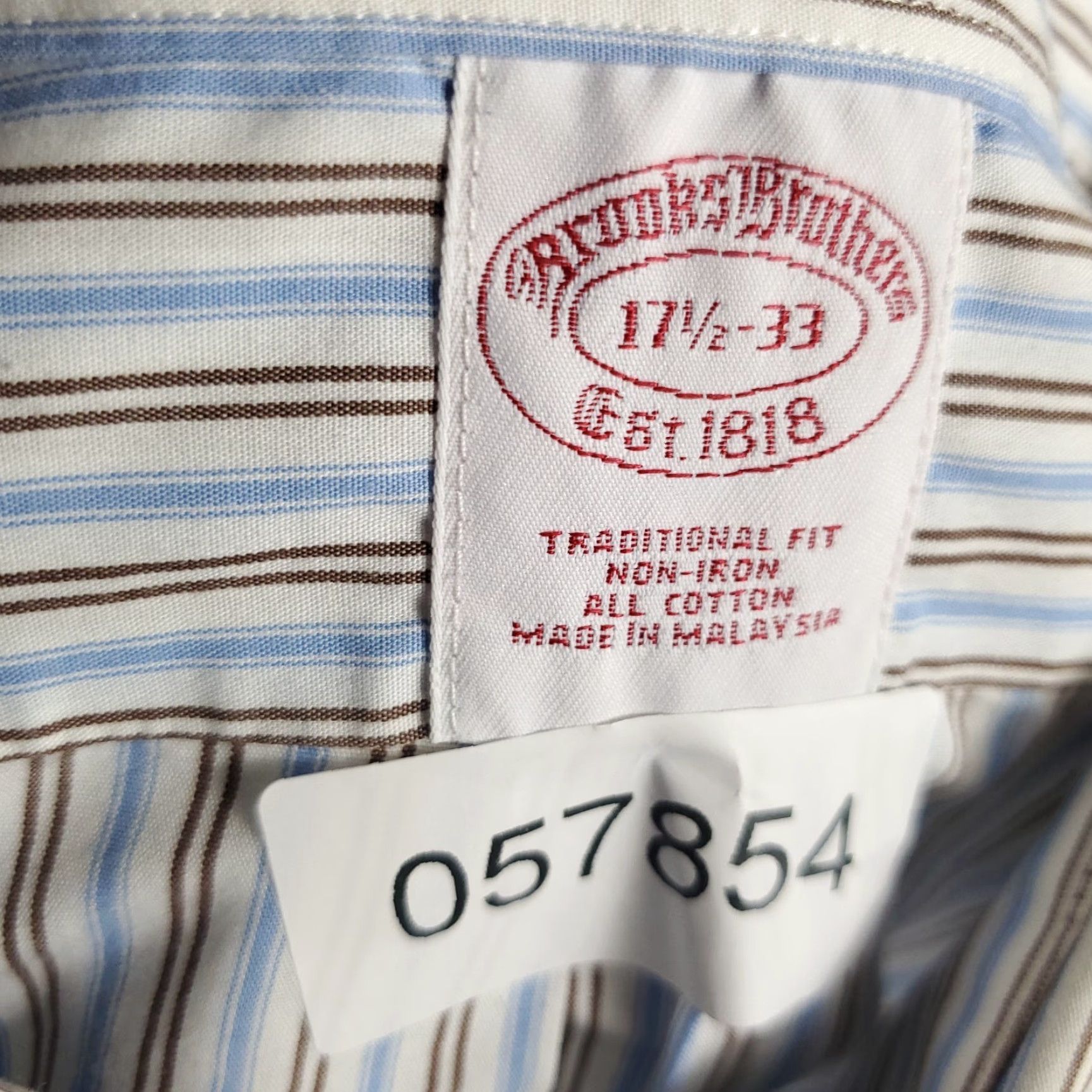 Brooks Brothers Brooks Brothers Dress Shirt Mens 17.5 Blue Striped Long Sleeve Button-Up Business Casual Size 46R - 7 Thumbnail