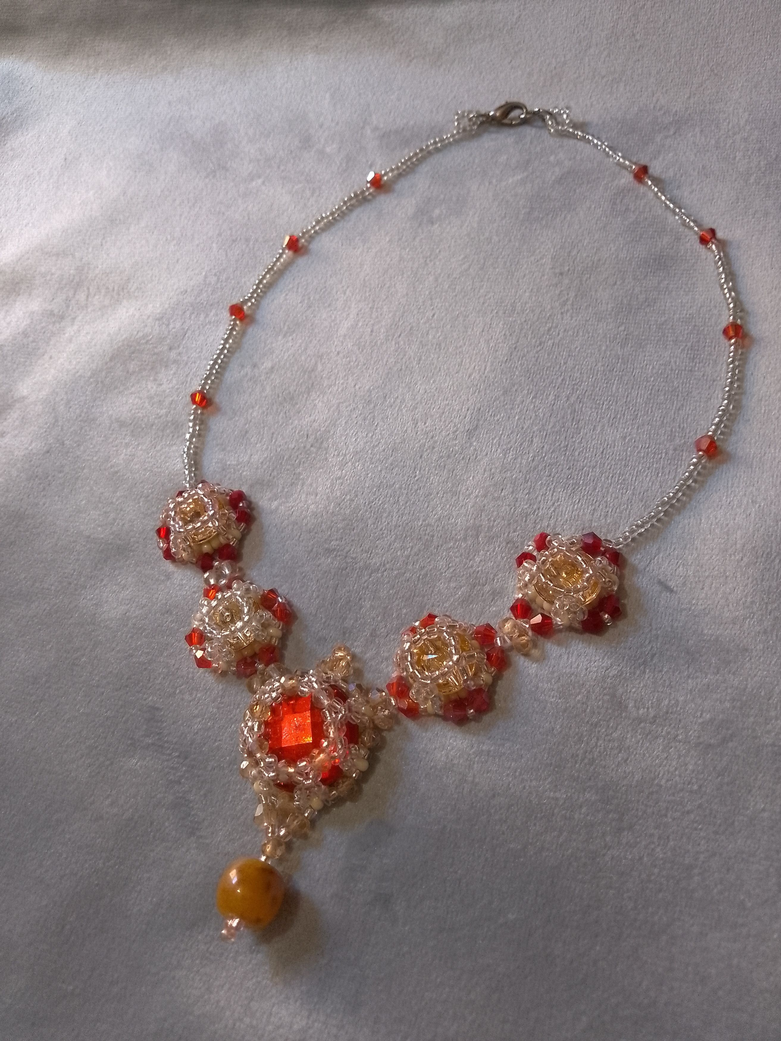 Handmade Necklace Zircons Red amber with naturale jade gemstone Size ONE SIZE - 1 Thumbnail