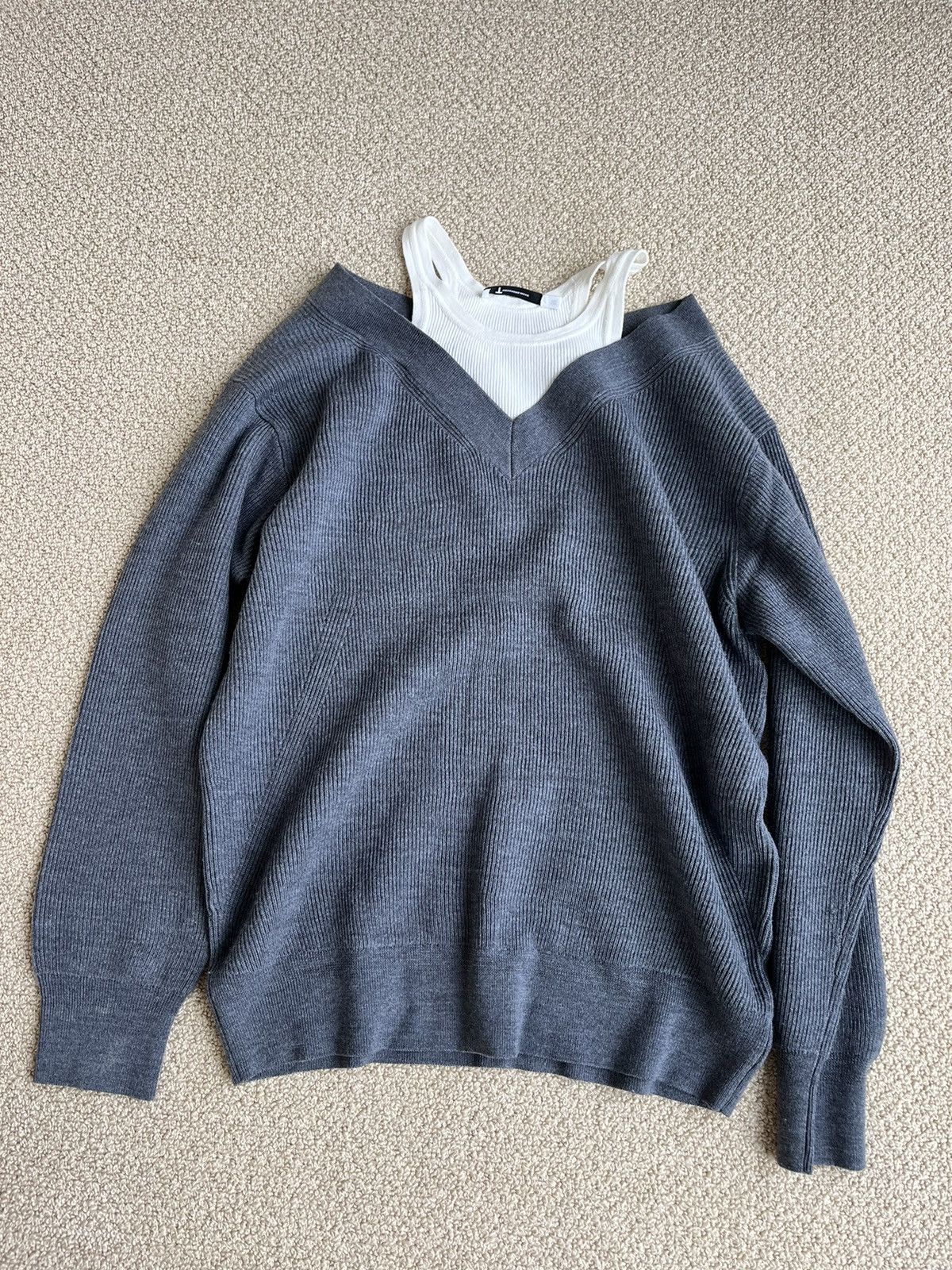 Rubbed Off-Shoulder Wool Sweater With Tank