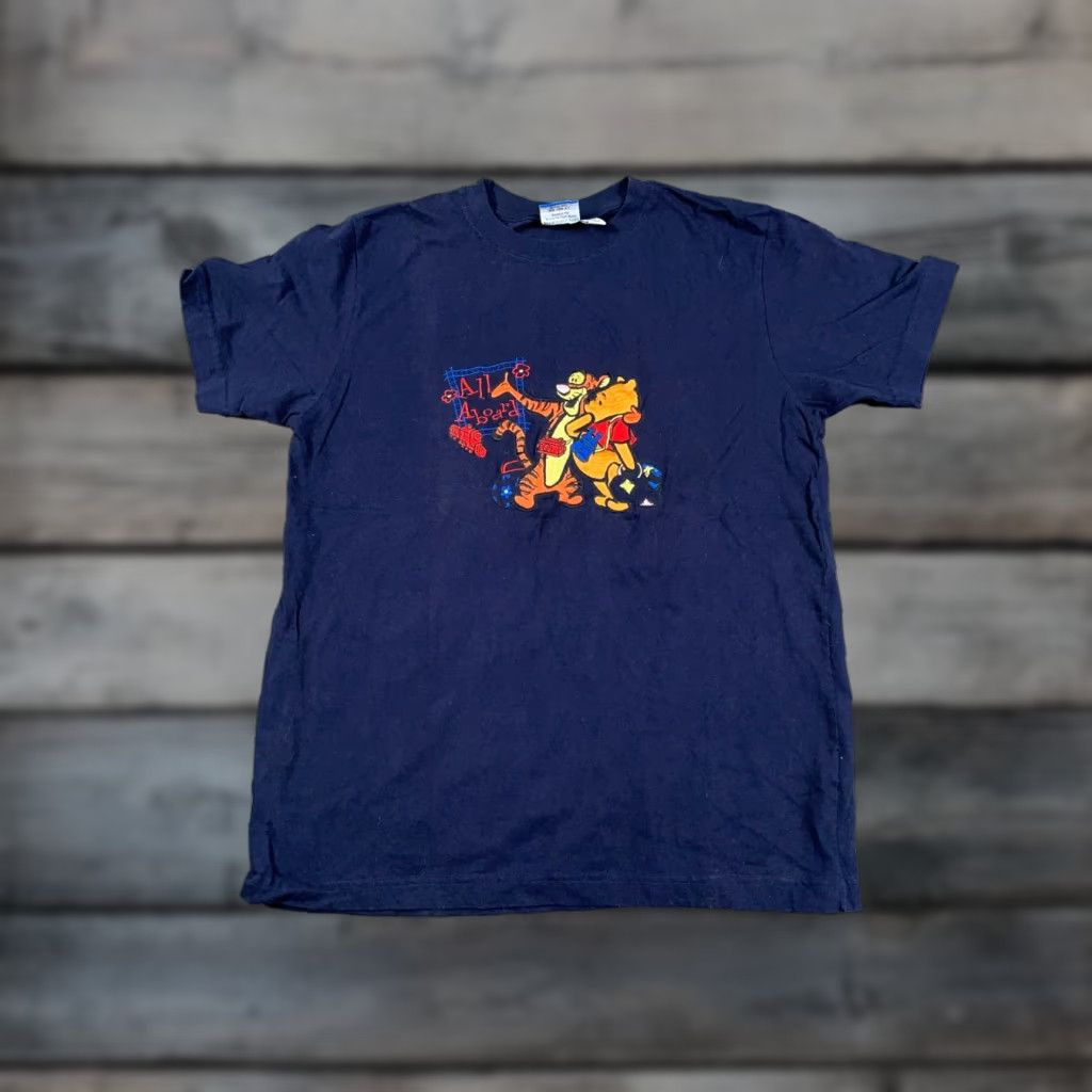 Disney VINTAGE Winnie the Pooh T-Shirt Dark Blue Embroidery Adult Large Tag Cotton Crew Neck Short Sleeve 90s Disney Graphic Tee Mens Size US M / EU 48-50 / 2 - 1 Thumbnail