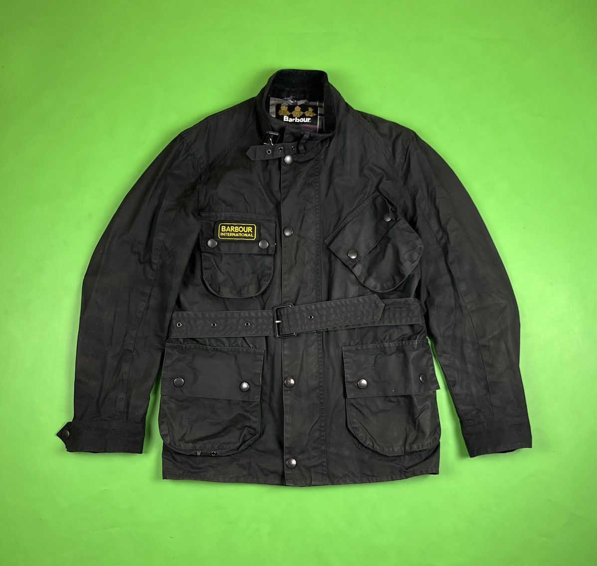 image of Barbour International Trials Waxed Cotton Jacket in Black, Men's (Size Small)