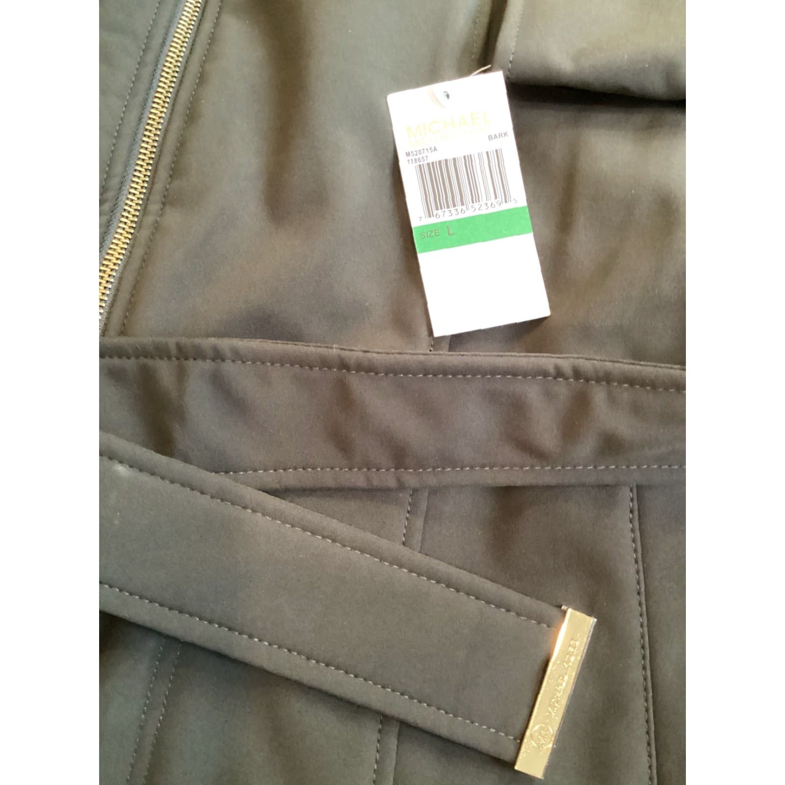 Michael Kors NWT Michael Kors Womens Coat Hooded Anorak Bark Green Mid-Length Zip Snap Belt Logo Size L / US 10 / IT 46 - 2 Thumbnail