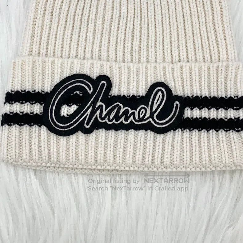 Chanel Chanel White logo letter embroidery cashmere knitted wooll Size ONE SIZE - 5 Thumbnail