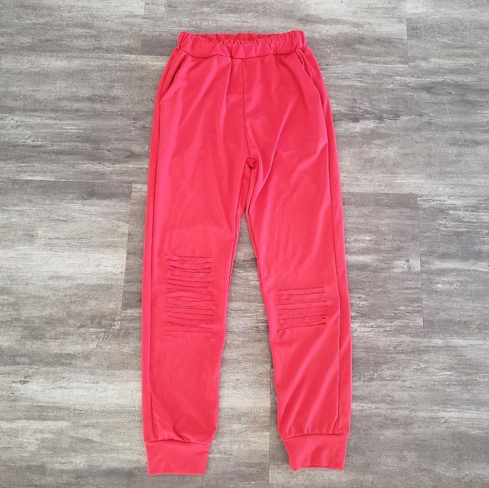 Designer Red Slit Detailed High Waisted Jogger Pant Size 28" / US 6 / IT 42 - 1 Thumbnail