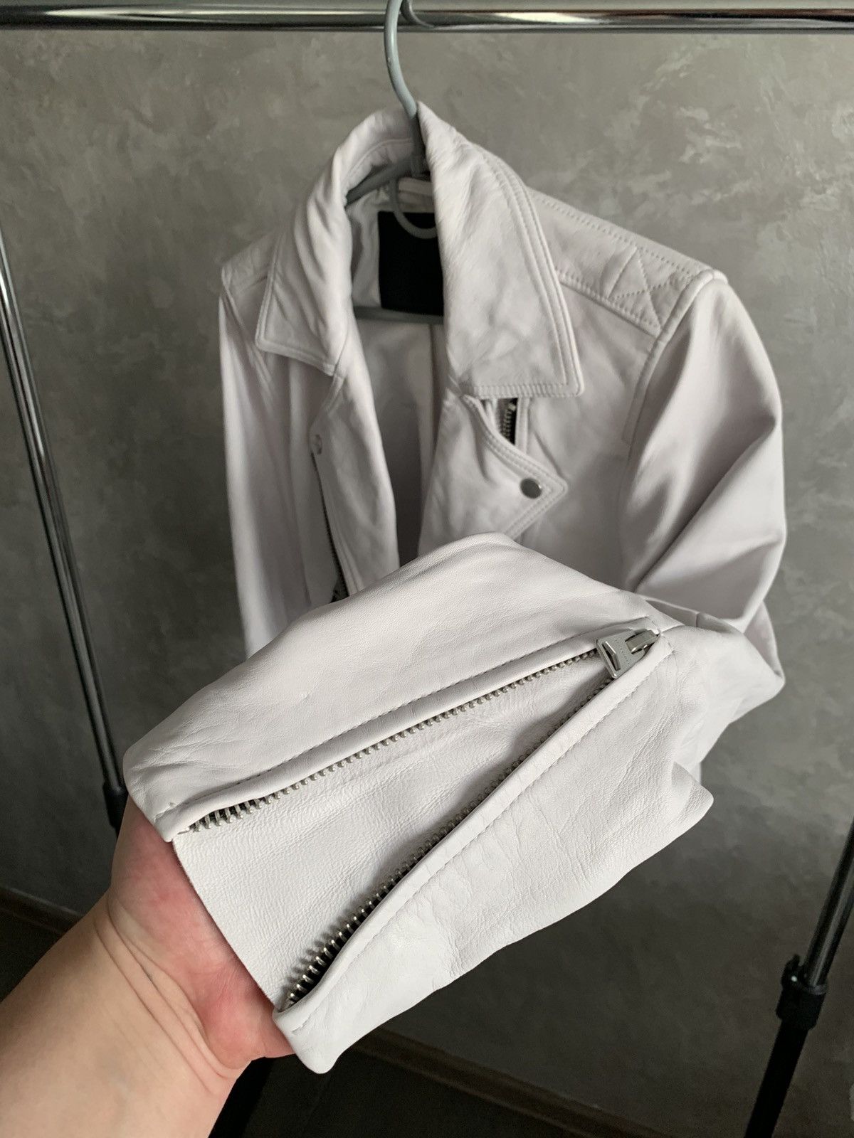Allsaints AllSaints Leather Dalby Biker Crop White Jacket sz US2/EU34 Size XS / US 0-2 / IT 36-38 - 10 Thumbnail