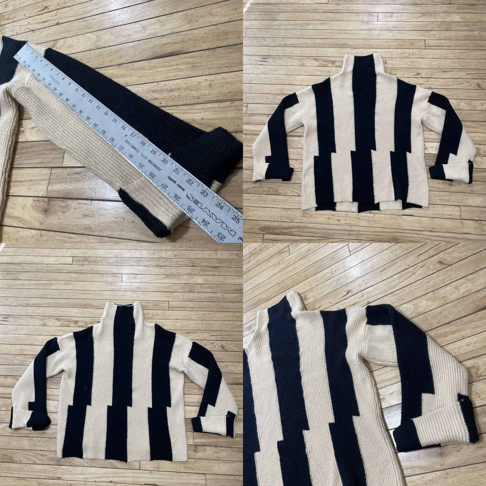 Vintage VINTAGE Stylewe Turtleneck Sweater Women L Black Cream Stripe 90s Style Knit #1402909 Size L / US 10 / IT 46 - 9 Thumbnail