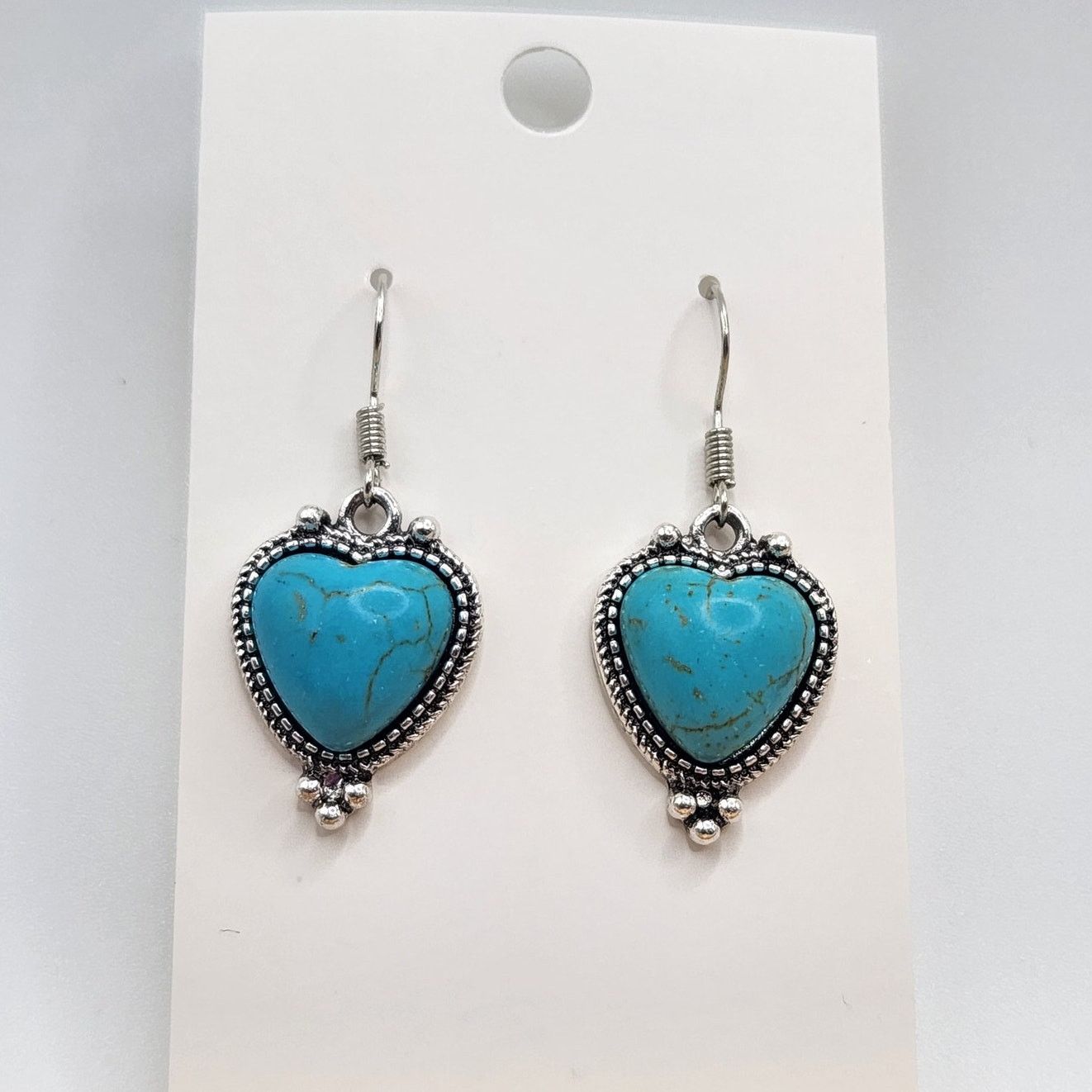 Other Southwestern Turquoise Mosaic Heart Dangle Earrings - Boho Size ONE SIZE - 3 Thumbnail