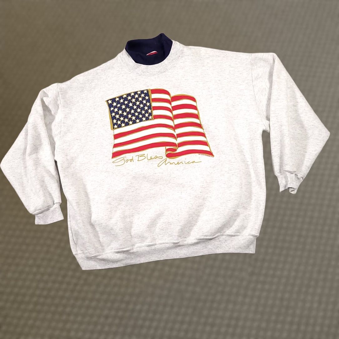 Vintage VINTAGE Ginnis Girls Sweatshirt Women's 1X Gray Patriotic USA Flag Pullover Crew Neck Long Sleeve Heavyweight Solid Fleece Made In USA Girls Womens Size XL / US 12-14 / IT 48-50 - 1 Thumbnail