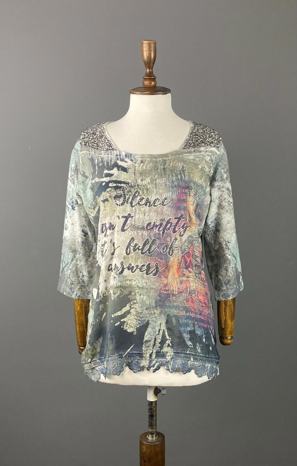 Designer Ladies Tredy Multicolor Patterned Mesh Top Blouse Size 40 Size M / US 6-8 / IT 42-44 - 1 Thumbnail