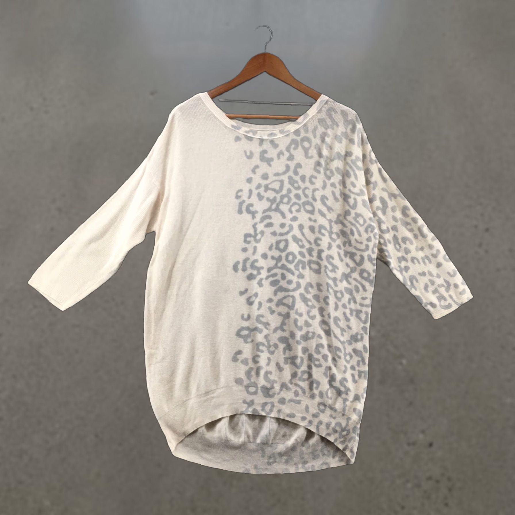 Apt. 9 Apt 9 Pullover Sweater Womens L Beige Cotton Blend Animal Print 3/4 Sleeve Knit Size L / US 10 / IT 46 - 1 Thumbnail