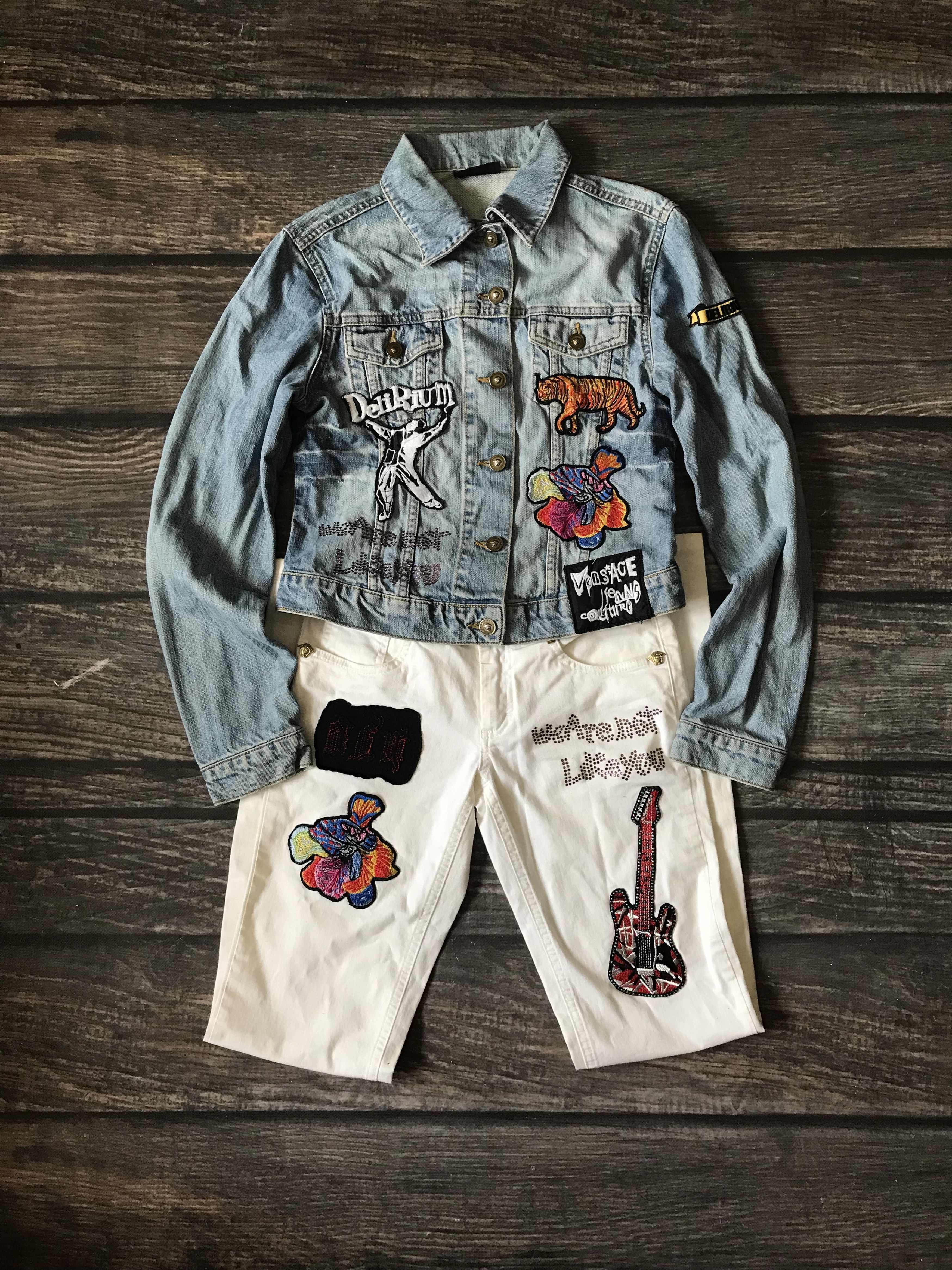 Versace 90’s Archive Versace Delirium Patch Denim Suit Size S / US 4 / IT 40 - 1 Thumbnail