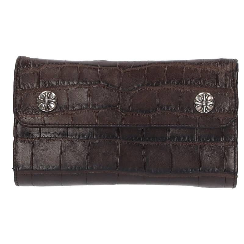 image of Chrome Hearts Alligator Snap Wallet in Brown, Women's