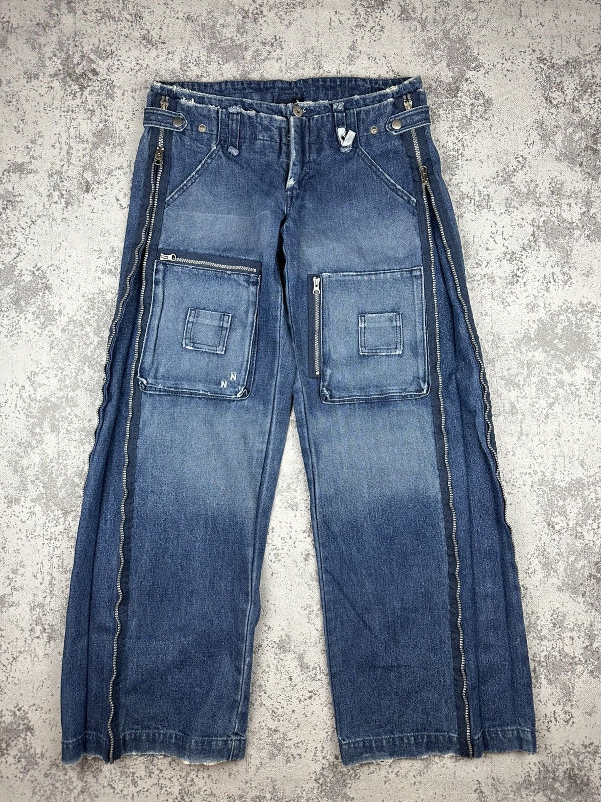 Designer Cargo Jeans Baggy Blue Zip-Off Utility Wide Fit Techwear Size US 32 / EU 48 - 3 Thumbnail
