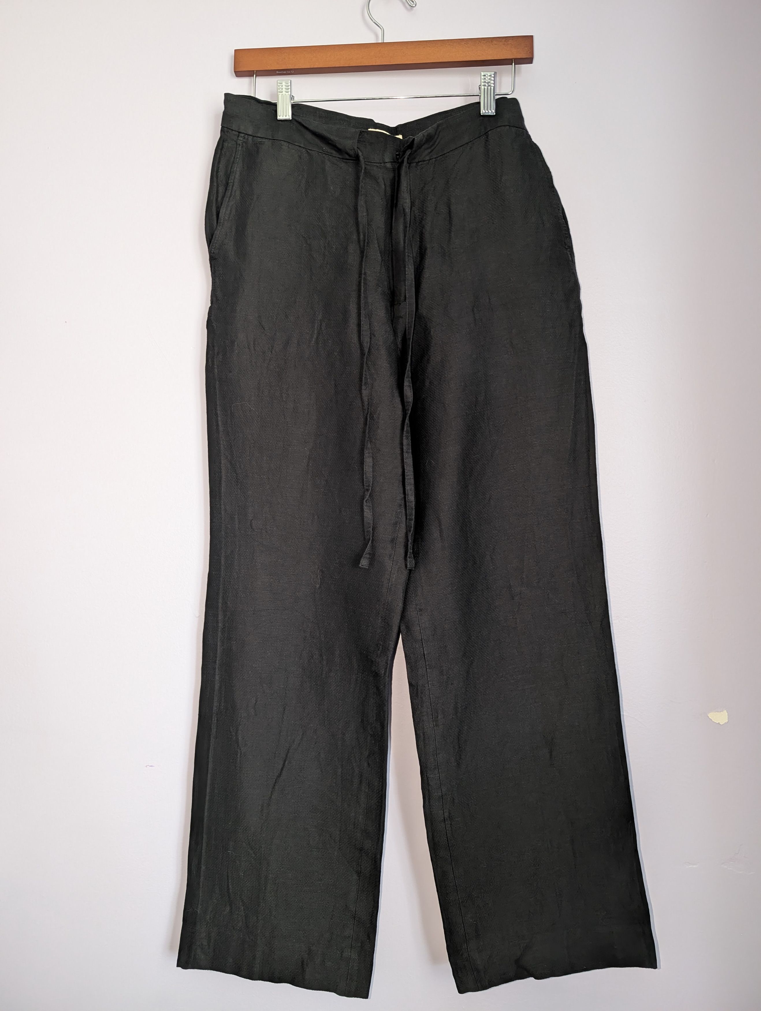 Silk linen dobby trousers in black