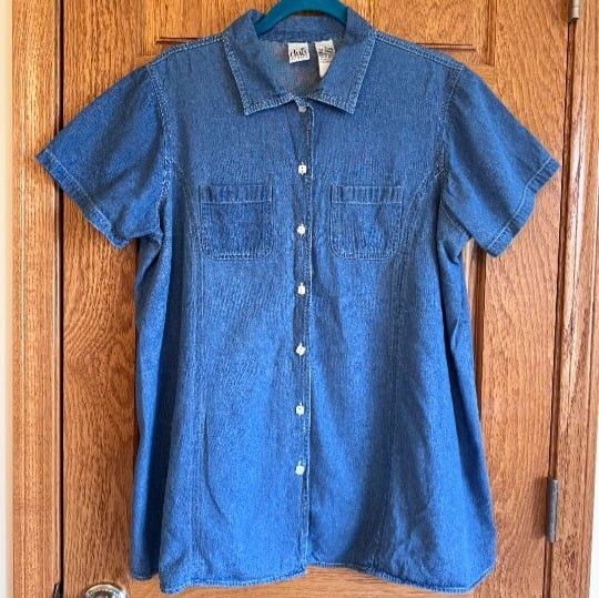 Other Duo Maternity Button Up Shirt Blue Collared Short Sleeve L Size L / US 10 / IT 46 - 1 Thumbnail