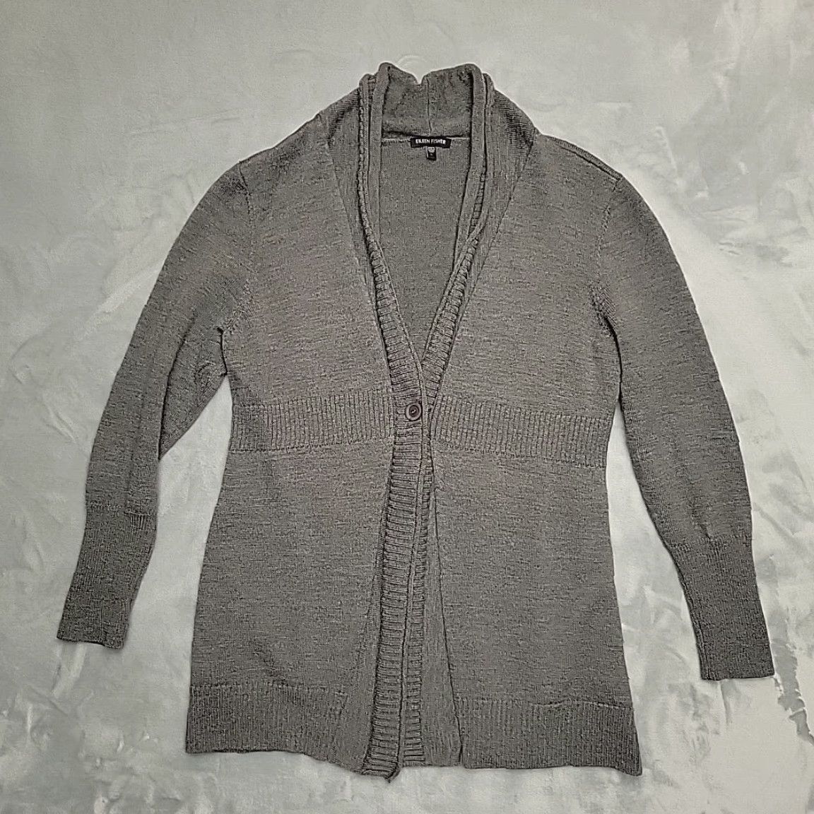 Eileen Fisher VINTAGE Eileen Fisher Cardigan Womens Large Gray Merino Wool Open Front Shawl Sweater Size L / US 10 / IT 46 - 5 Thumbnail