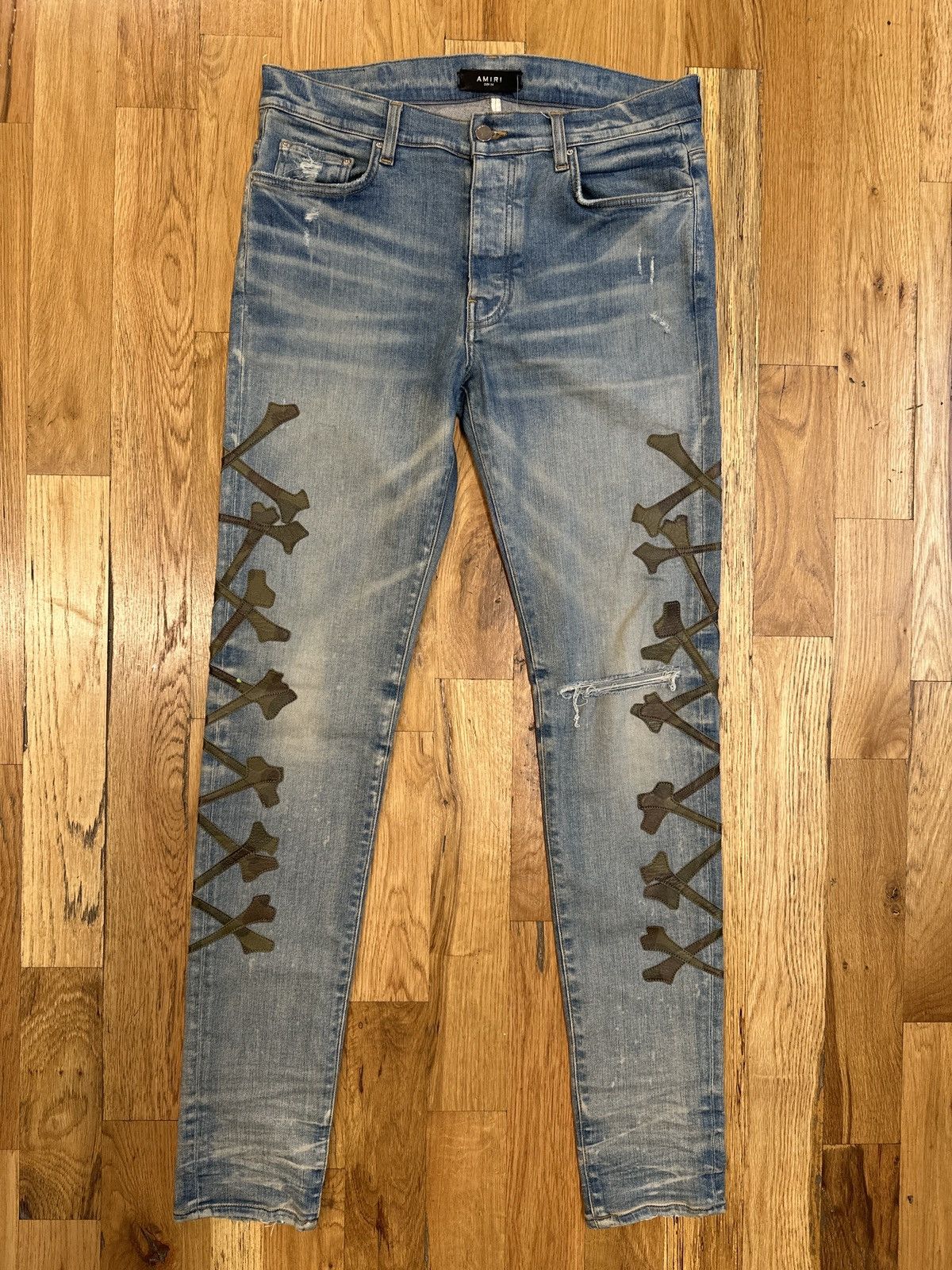 Amiri MX1 Blue Denim Camo Bones Pants Sz 34