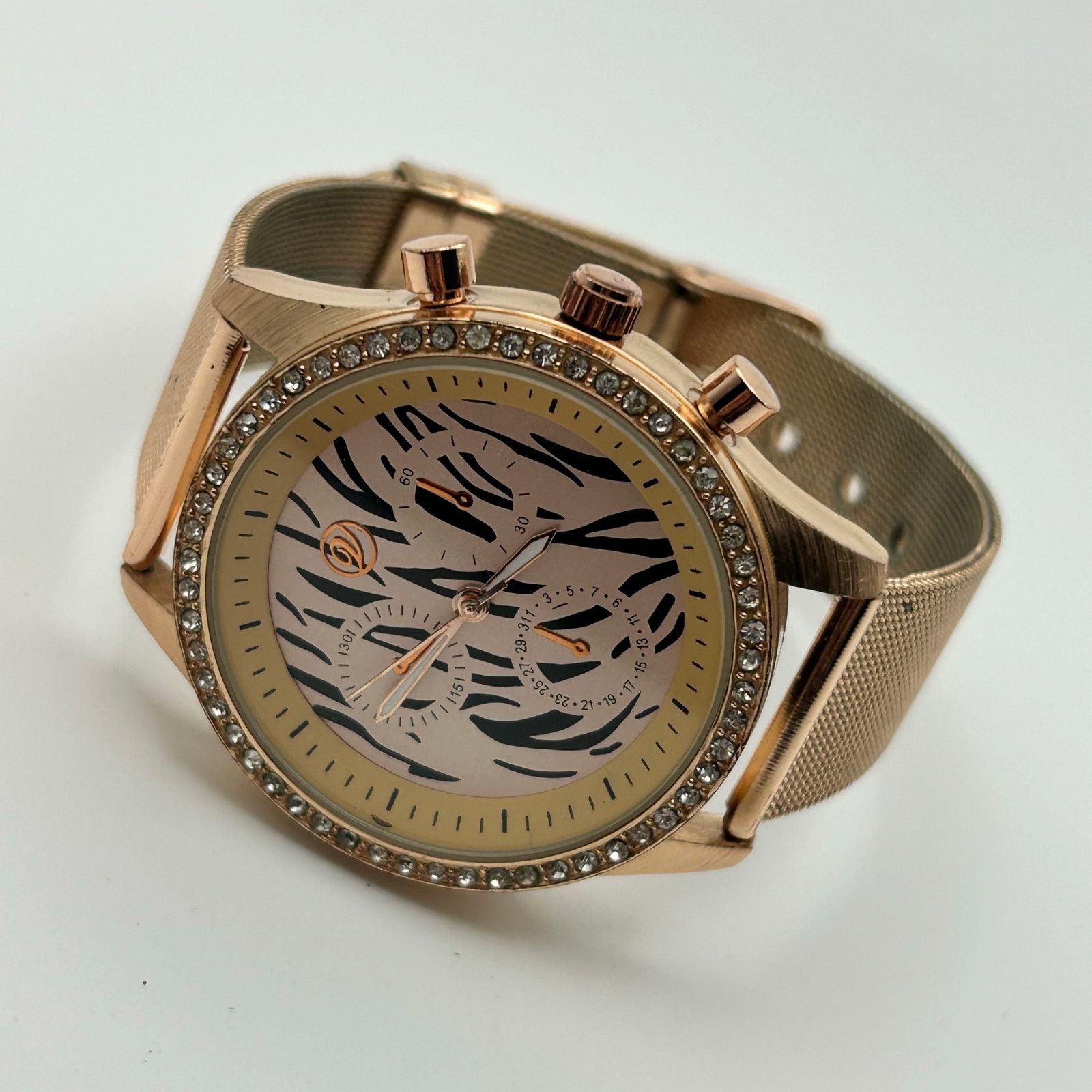 Other Animal Print Crystal and Gold Metal Face Watch Gold MeshBand Size ONE SIZE - 4 Thumbnail