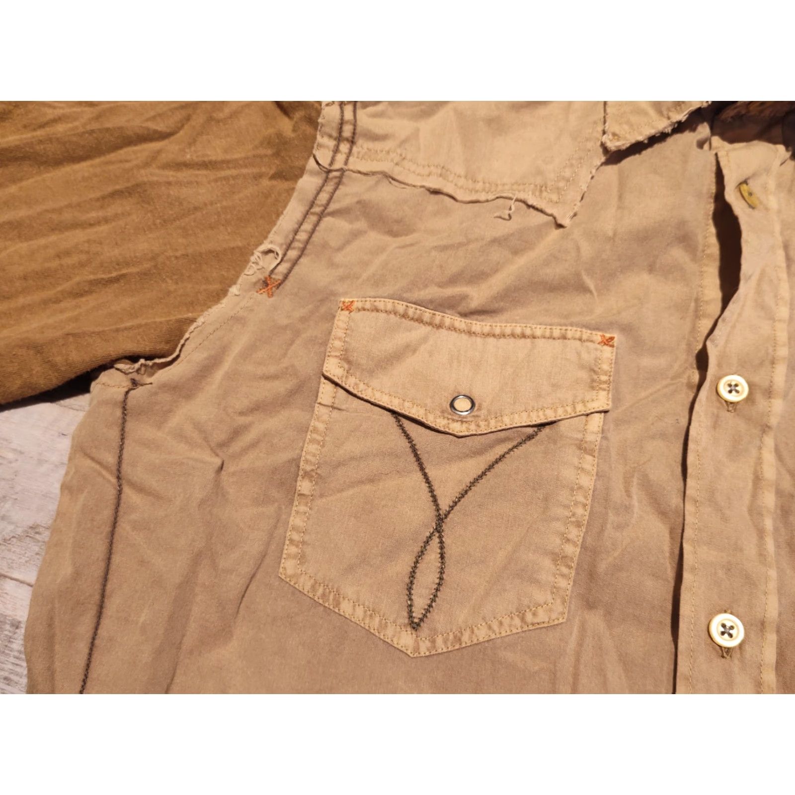 Vintage VINTAGE Emilio Sacci Men's Button-Up Shirt Long Sleeve Casual Retro Patchwork Beige M Size US M / EU 48-50 / 2 - 5 Thumbnail