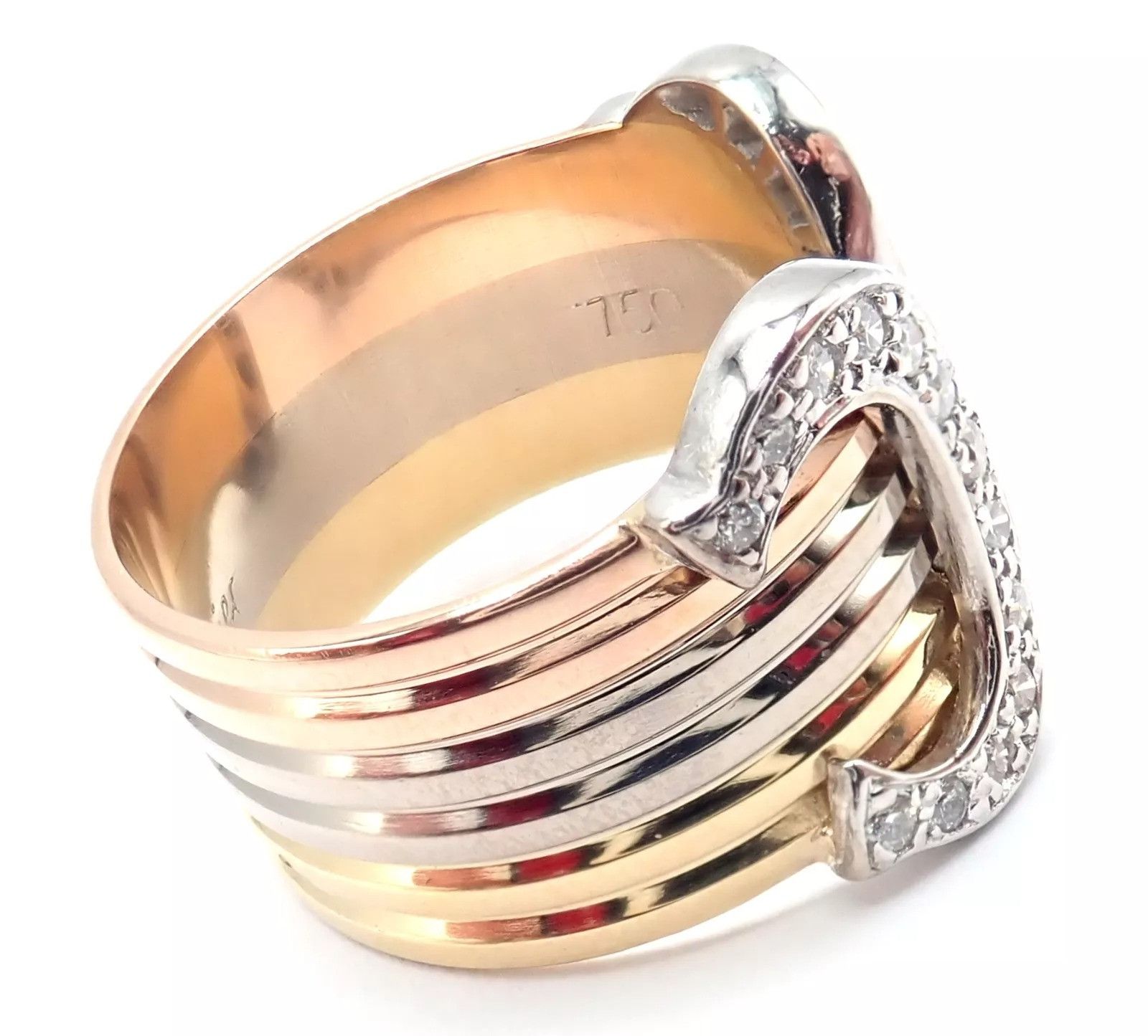 Cartier Cartier Diamond Double C 18k Tri-Color Gold Band Ring Size ONE SIZE - 3 Thumbnail