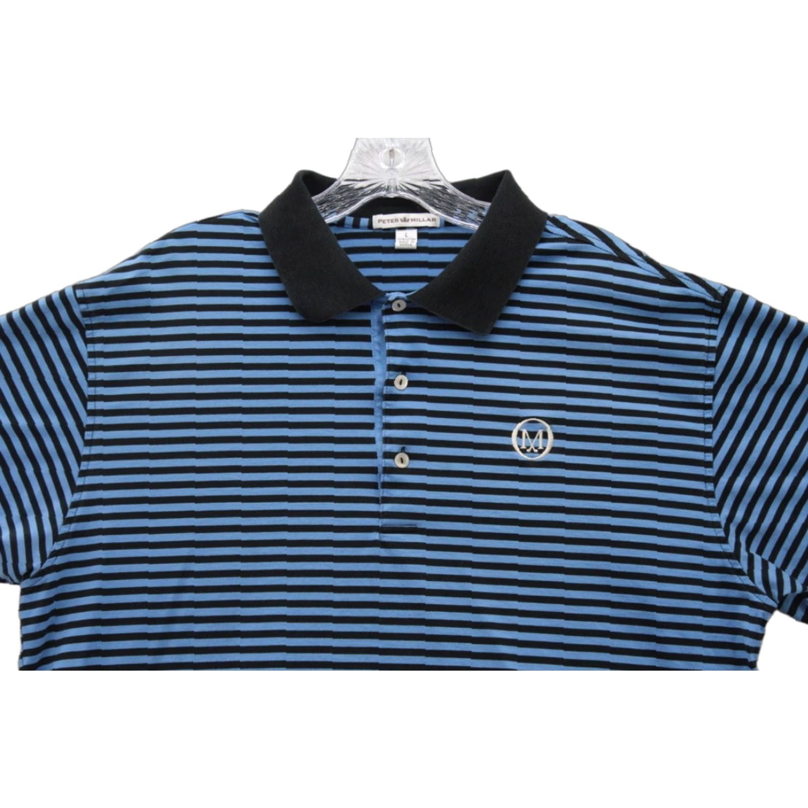 Peter Millar VINTAGE Peter Millar Polo Shirt Men's Large Blue Black Stripe Golf Embroidered Preppy Size US L / EU 52-54 / 3 - 1 Thumbnail