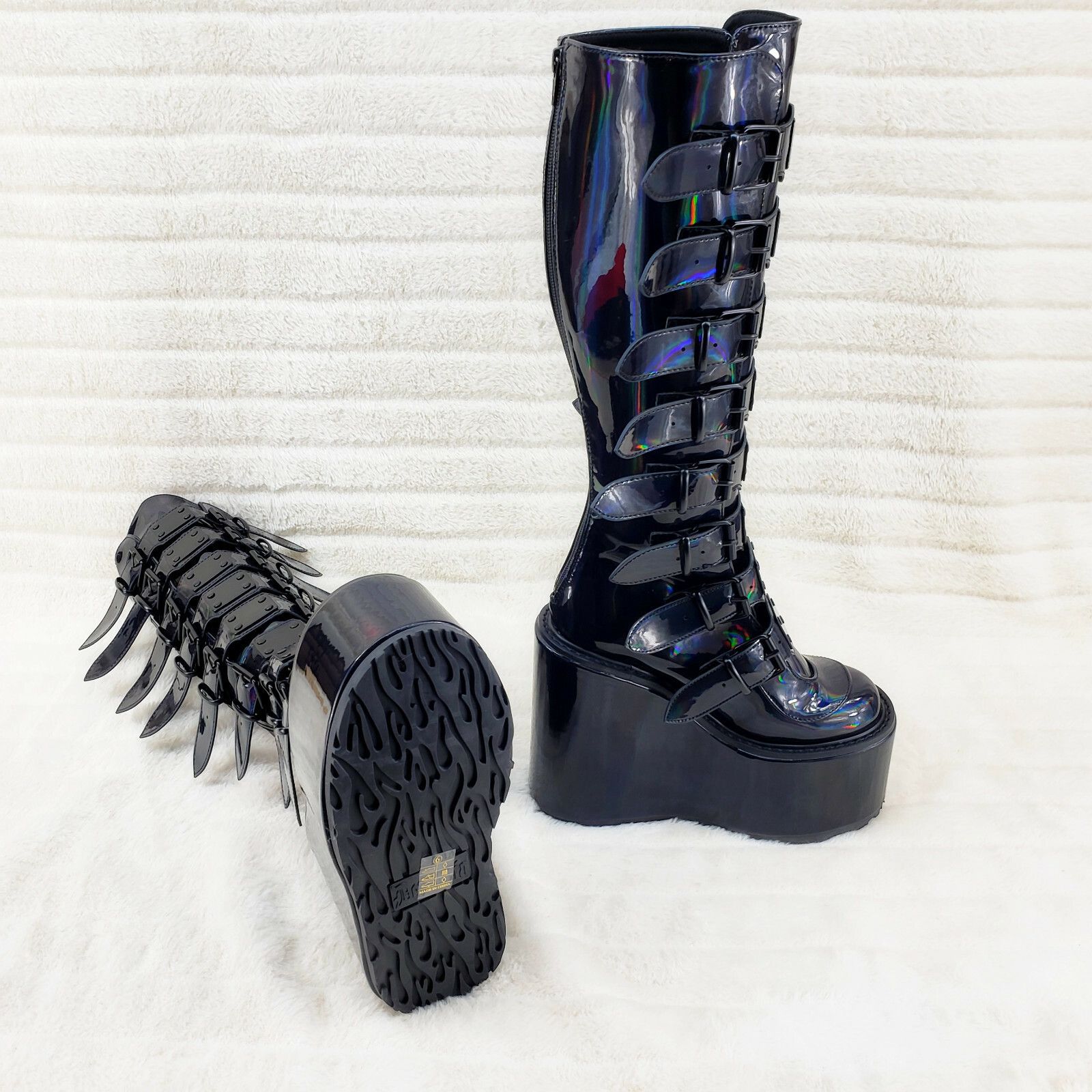Other DEMONIA Swing 815 Black Oil Slick hologram Goth Punk Knee Bo Size US 6 / IT 36 - 3 Thumbnail