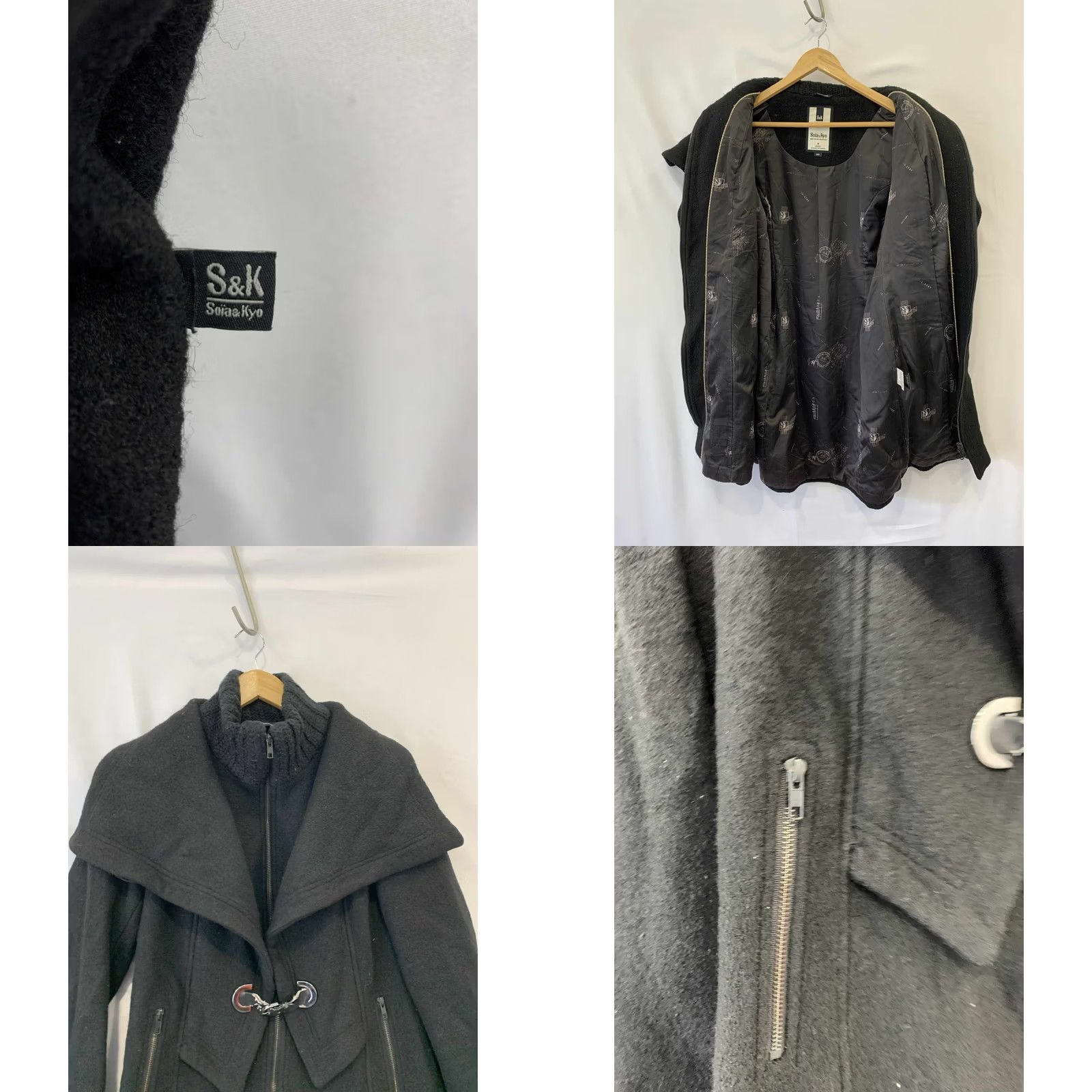Vintage Soia & Kyo Women’s Wool Blend Coat Jacket Zip Front Funnel Neck Size M Black Womens Coat Size M / US 6-8 / IT 42-44 - 9 Thumbnail
