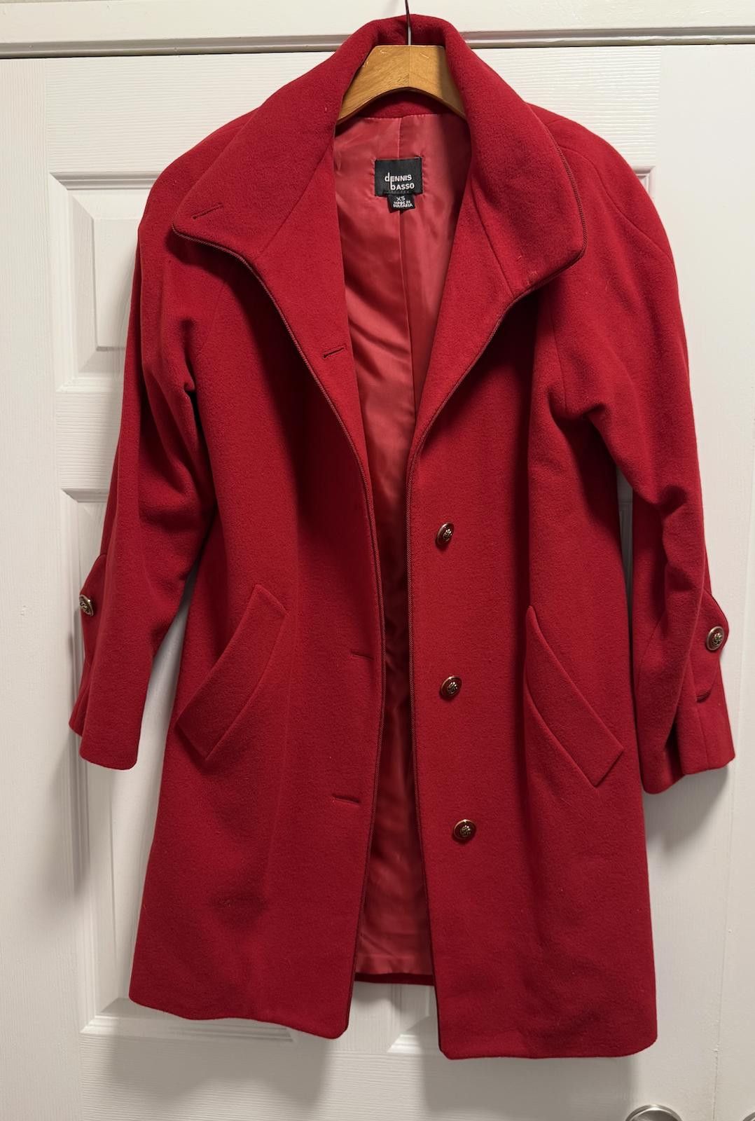 Designer Chic Dennis Basso Red Wool Blend Coat - Size XS Size L / US 10 / IT 46 - 1 Thumbnail