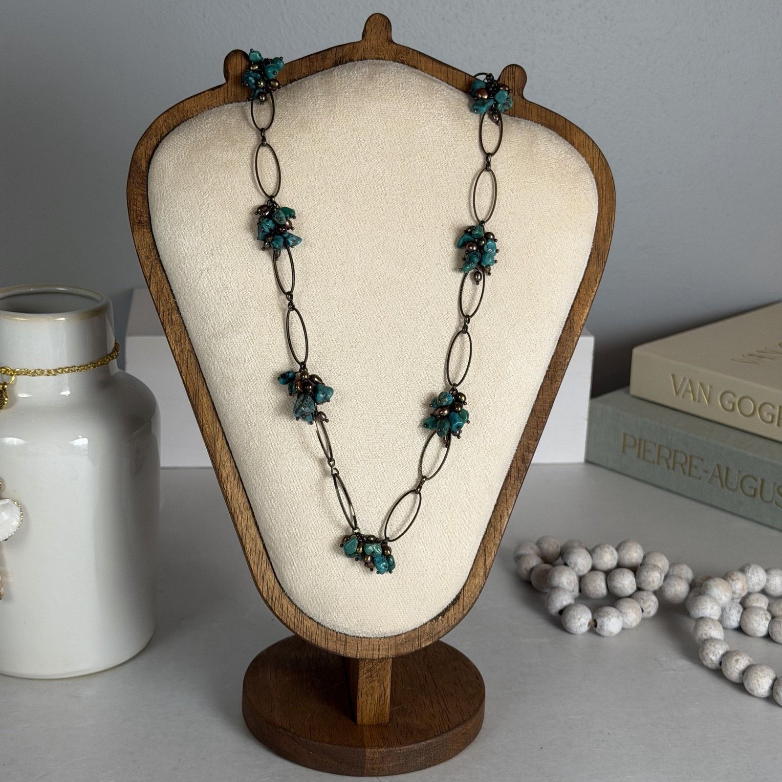 Other VTG 1980 Bronze-Tone & Faux Turquoise 34" Oval Link Necklace Size ONE SIZE - 1 Thumbnail