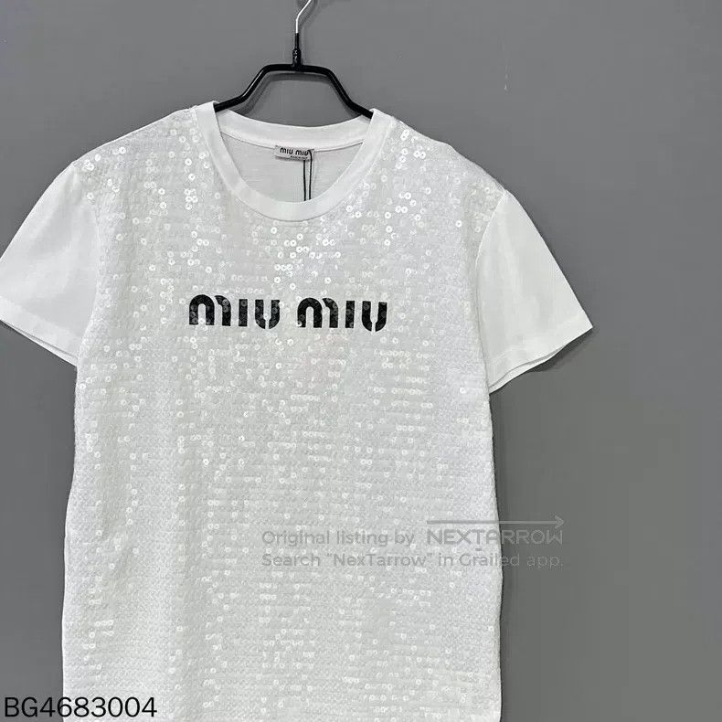 Miu Miu Miu Miu Size M Letter logo full printed sequined short slee Size M / US 6-8 / IT 42-44 - 2 Thumbnail