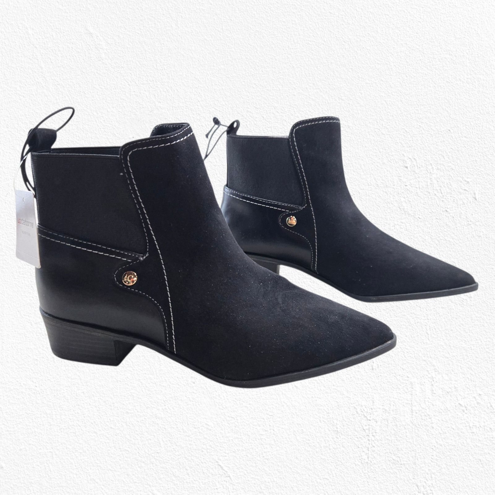 Liz Claiborne Black Suede Pointed Toe Ankle Booties Size 7.5 NIB Size US 7.5 / IT 37.5 - 13 Thumbnail