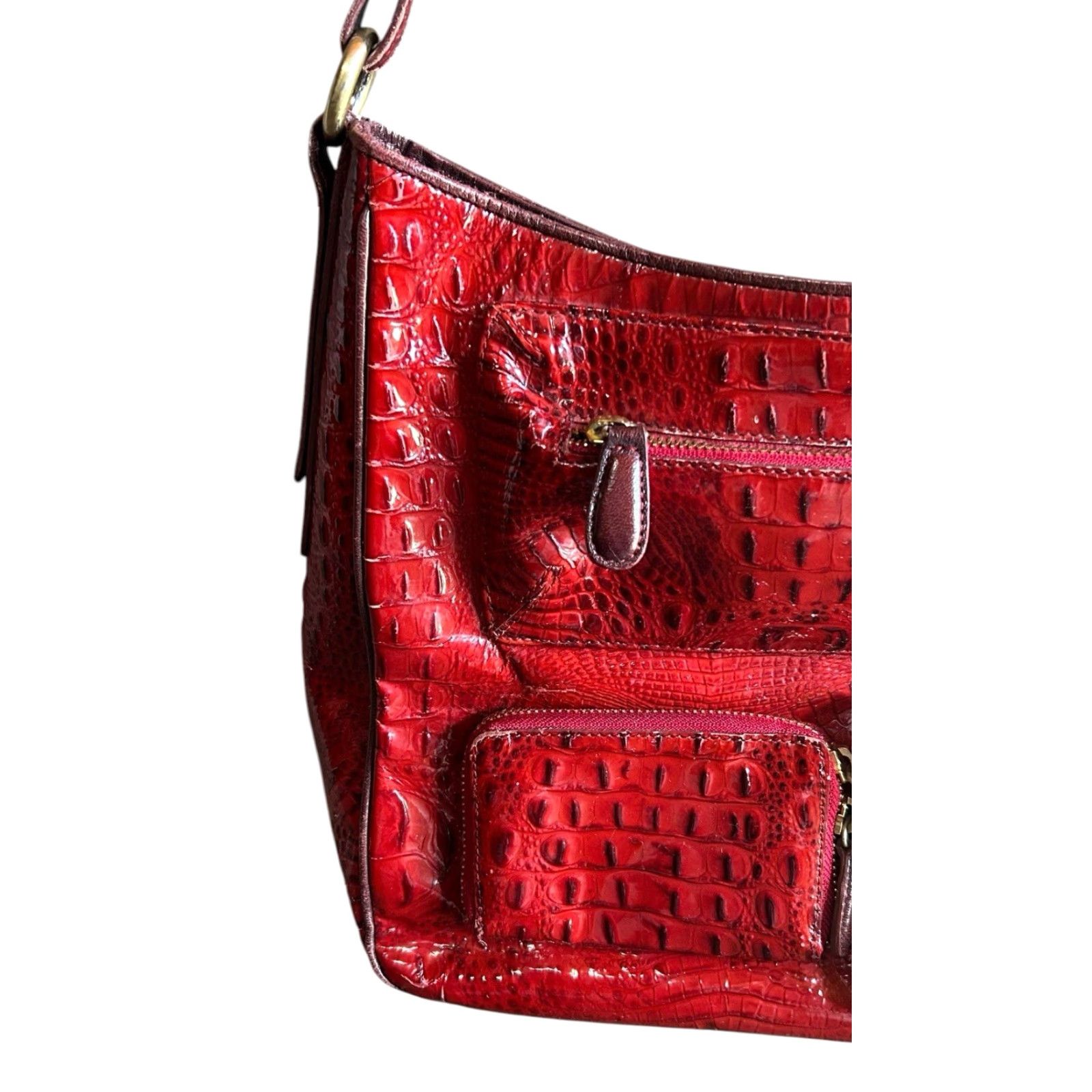 BRAHMIN Brahmin Red Croc Shoulder Bag Purse Pockets Large Women’s Read Crossbody Vintage Read Size ONE SIZE - 4 Thumbnail