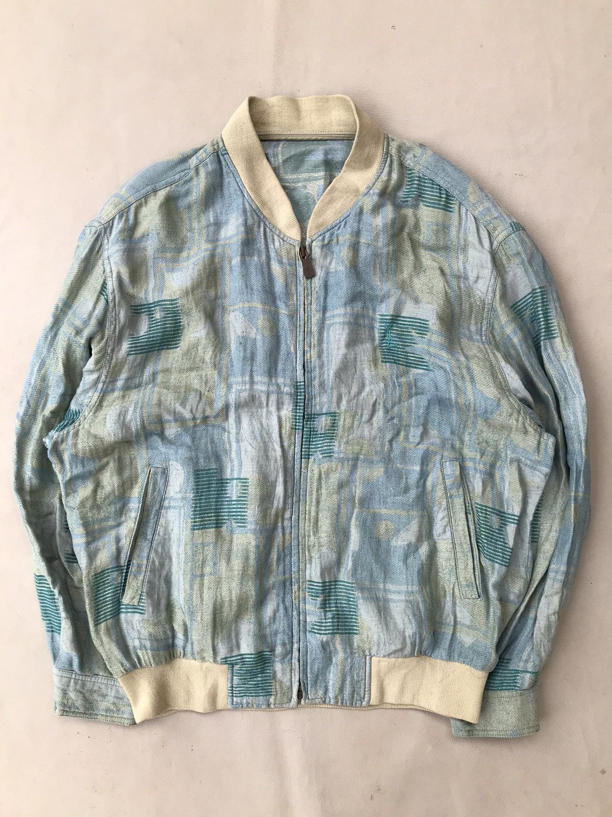 image of Vintage x YVES Saint Laurent 90's YSL Jacket Cotton Logo YSL Bomber, Men's (Size Medium)