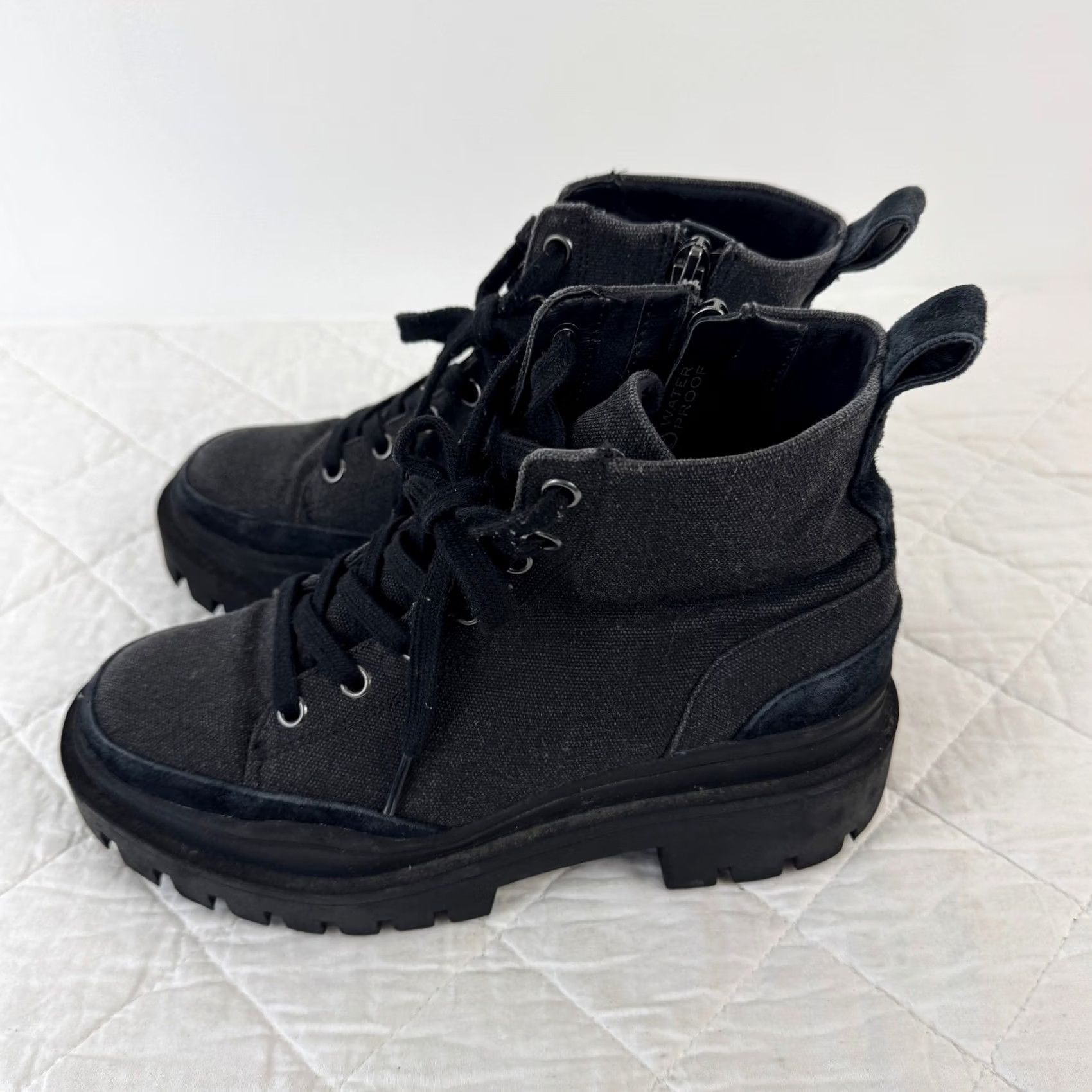 Vionic Vionic Mellie Women Black Waterproof Canvas Suede Lug Sole Lace Up Boots Sz 6.5 Size US 7 / IT 37 - 5 Thumbnail