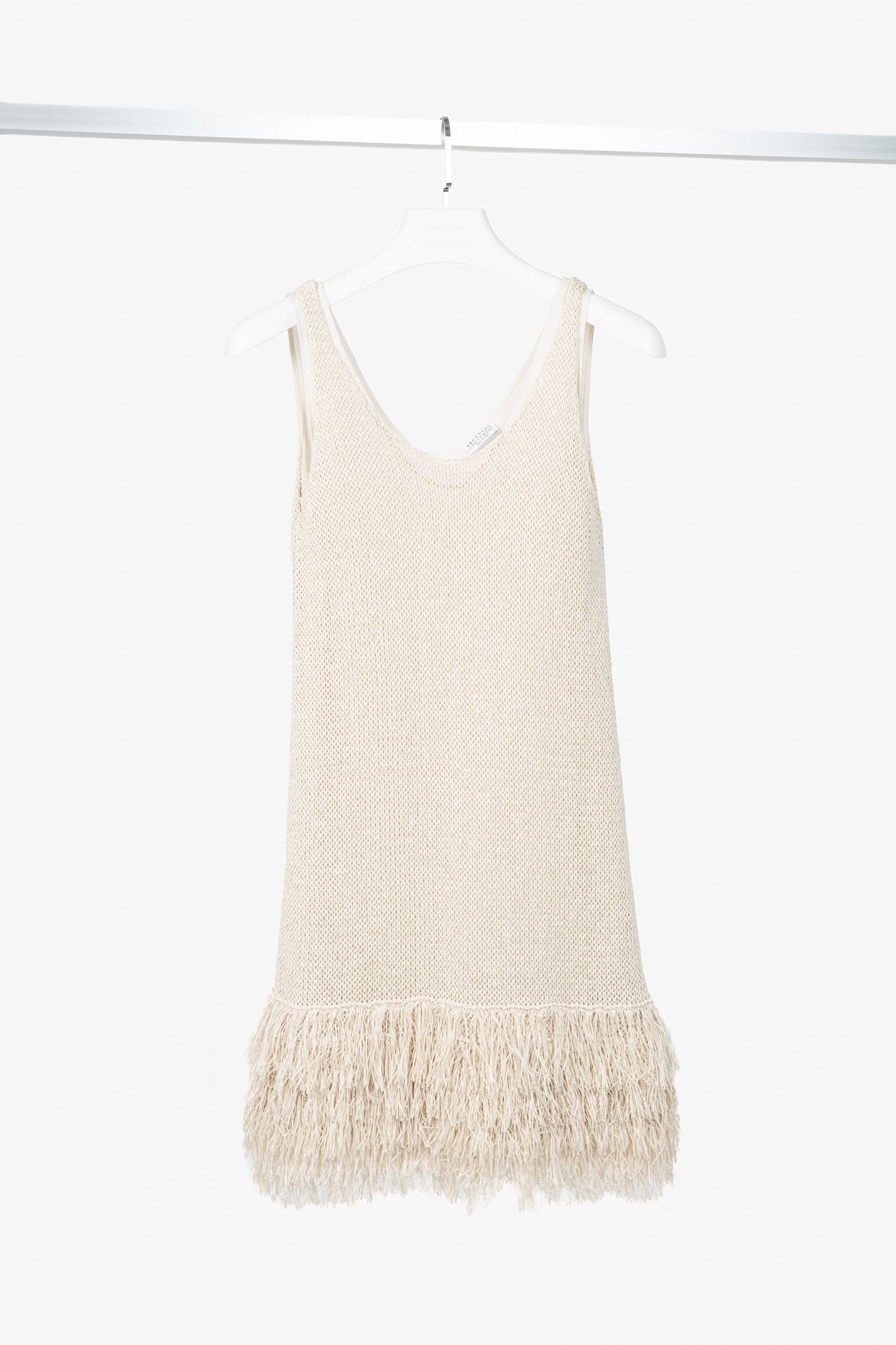 Brunello Cucinelli Brunello Cucinelli Oatmeal Cotton-Knit Fringe-Hem Dress Size S / US 4 / IT 40 - 1 Thumbnail